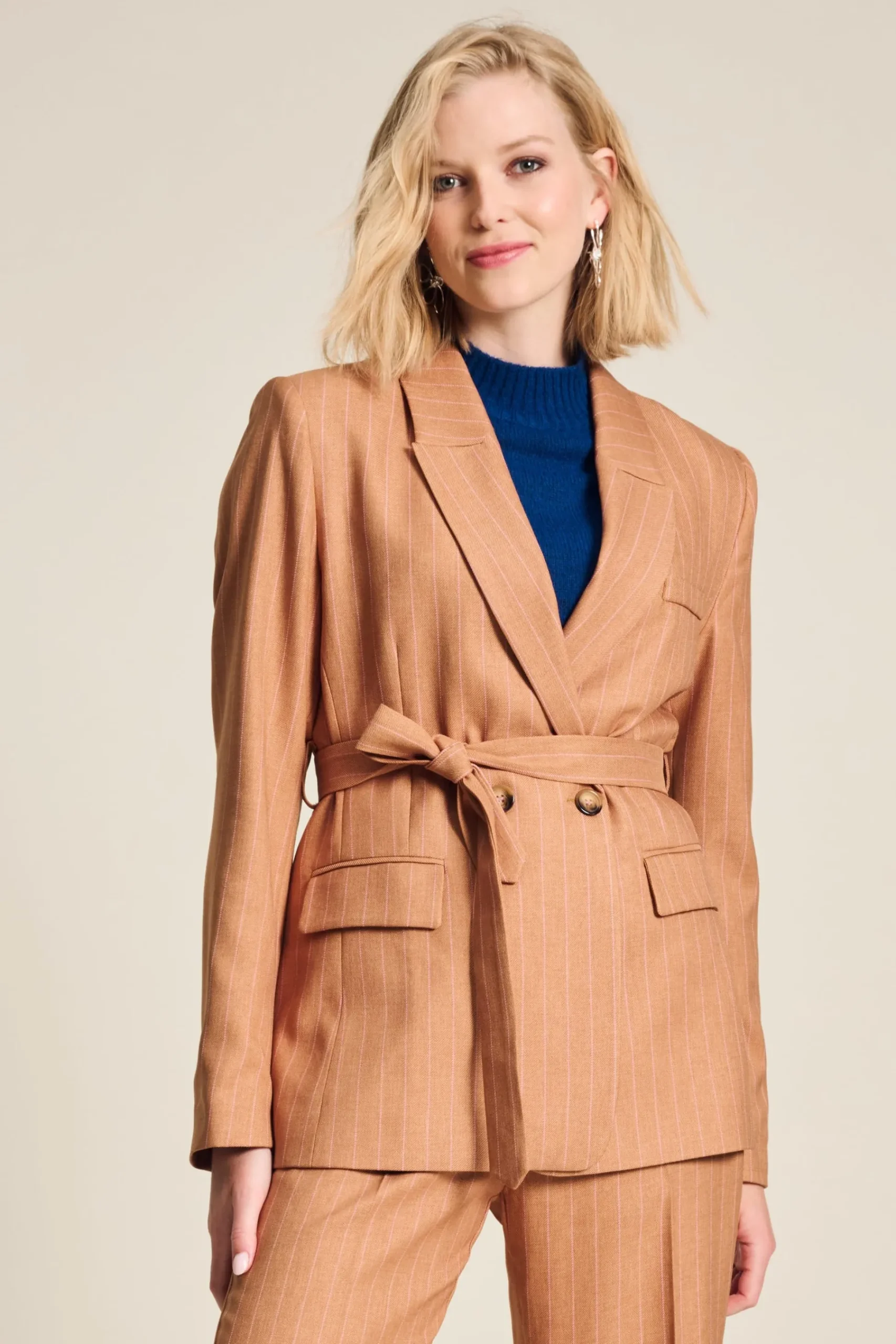 Co-Ords|Suits>POM Amsterdam BLAZER Striped Sugar Brown