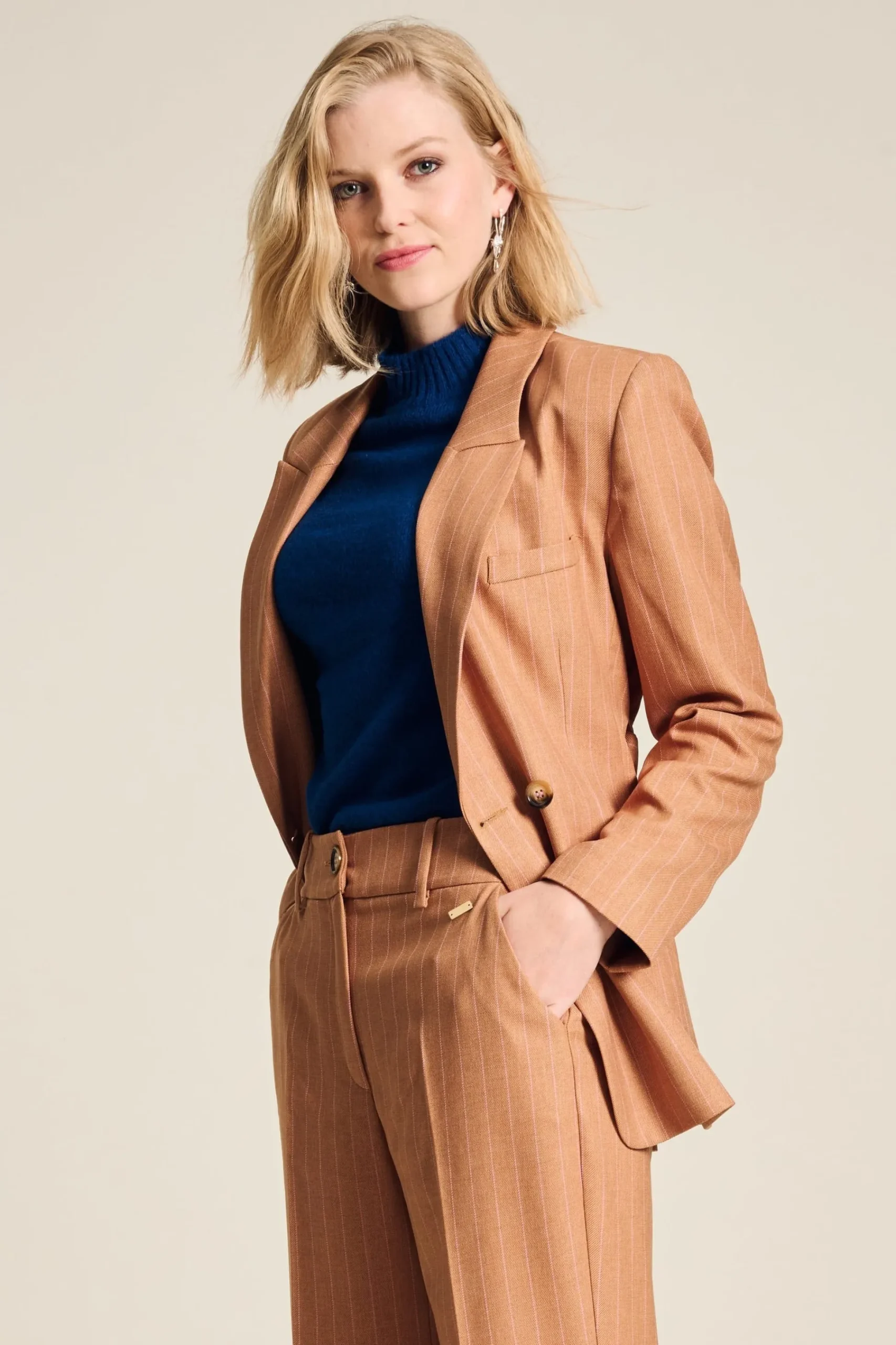 Co-Ords|Suits>POM Amsterdam BLAZER Striped Sugar Brown