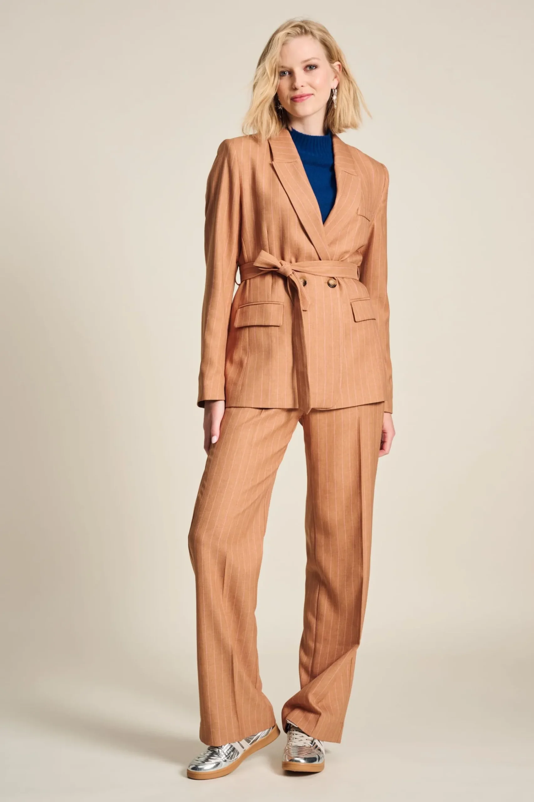 Co-Ords|Suits>POM Amsterdam BLAZER Striped Sugar Brown