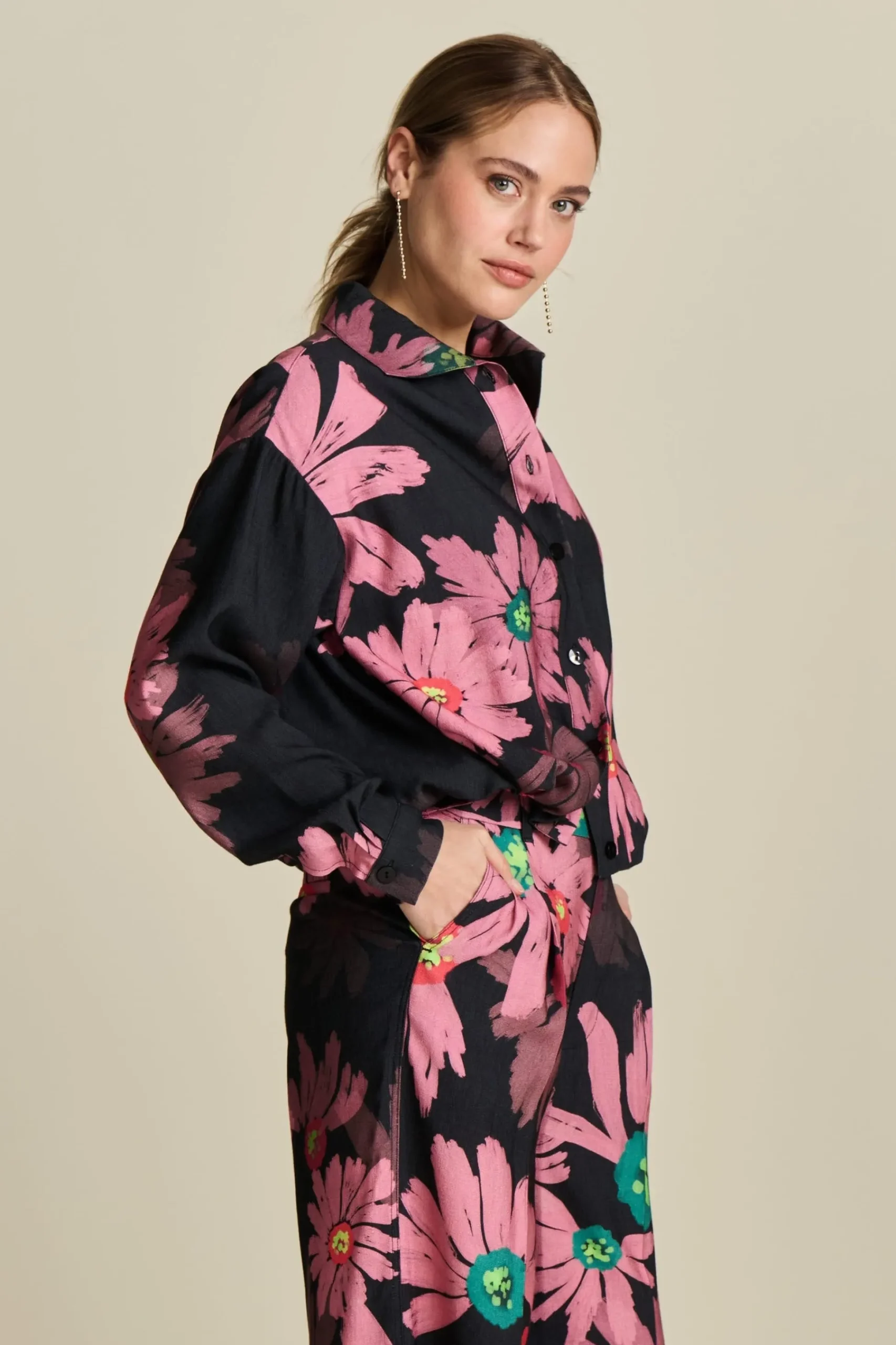 Co-Ords|Blouses>POM Amsterdam BLOUSE Big Blooming Pink
