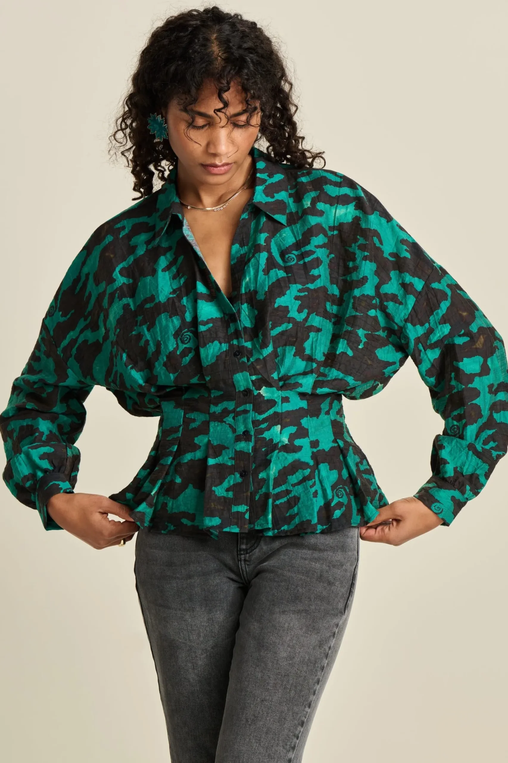 Blouses>POM Amsterdam BLOUSE Camo Teal Green