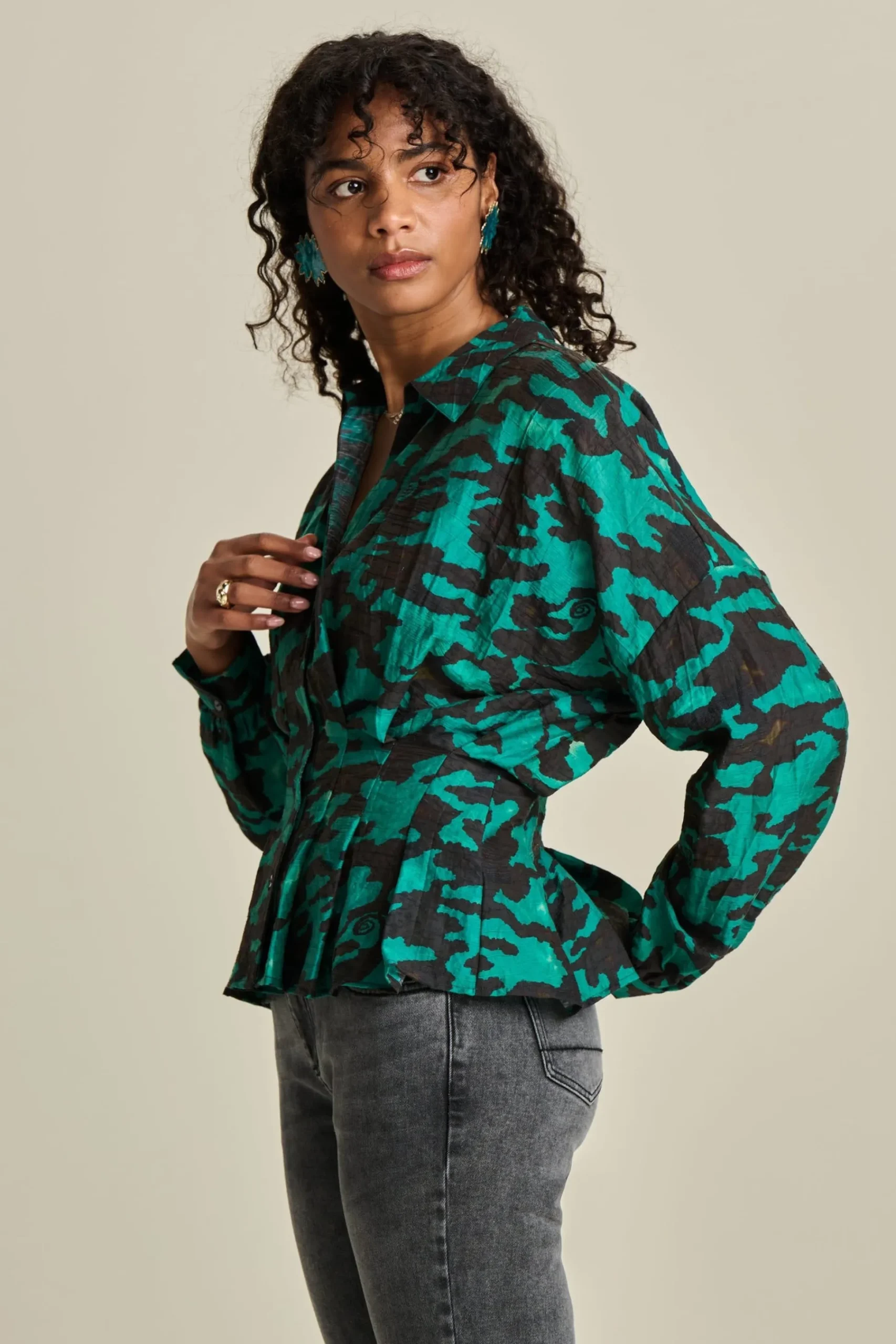 Blouses>POM Amsterdam BLOUSE Camo Teal Green