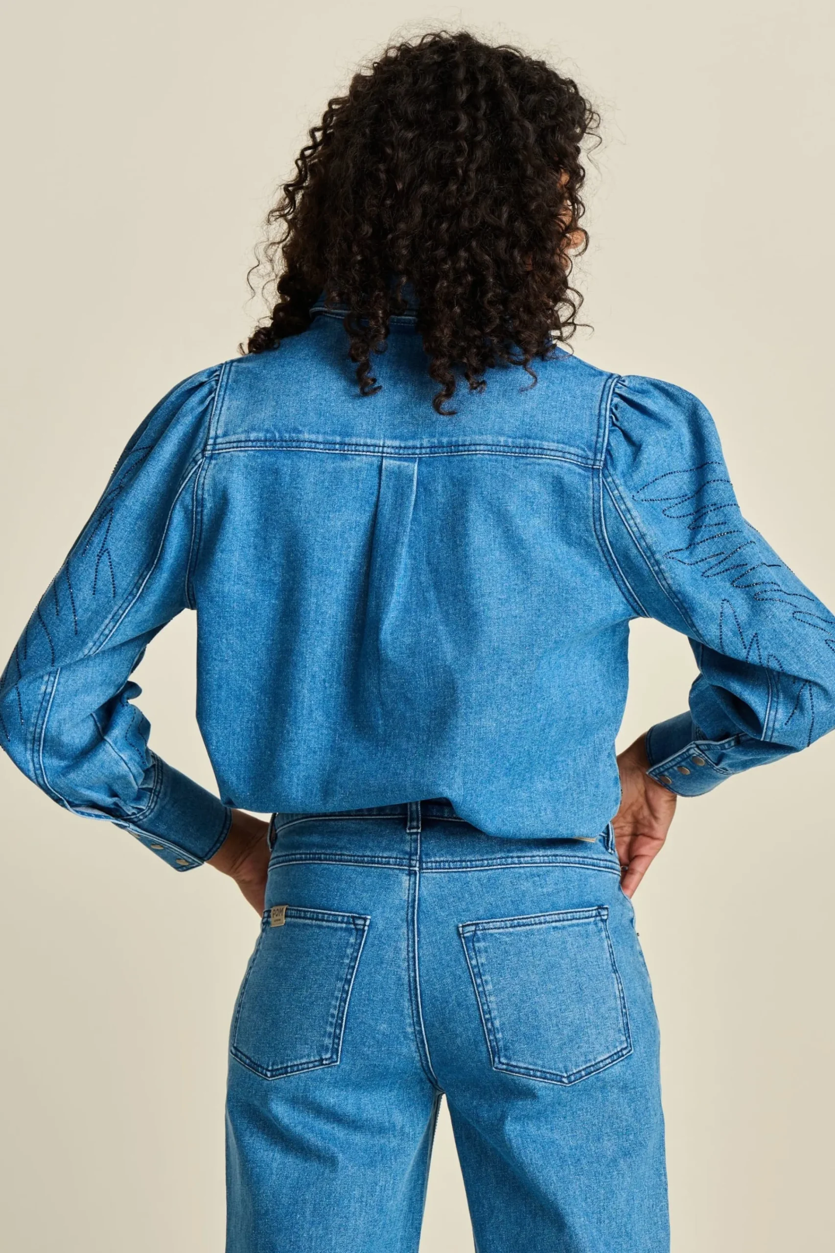Co-Ords|Blouses>POM Amsterdam BLOUSE Denim Rhinestones