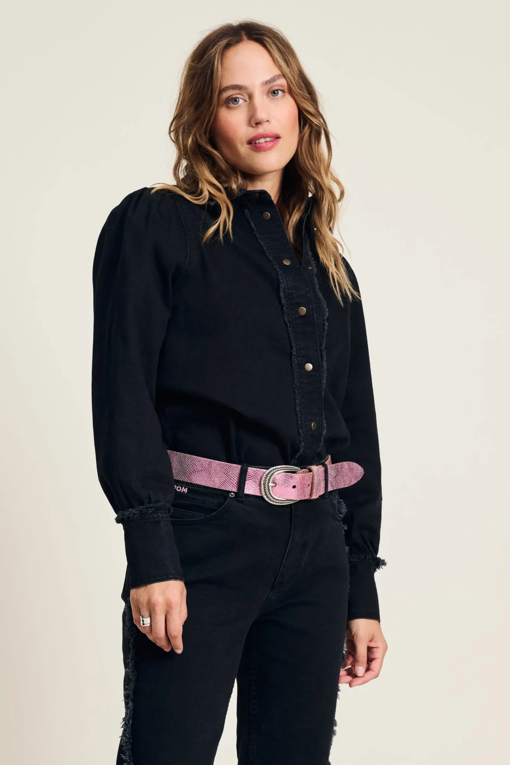 Co-Ords|Blouses>POM Amsterdam BLOUSE Denim Washed Black