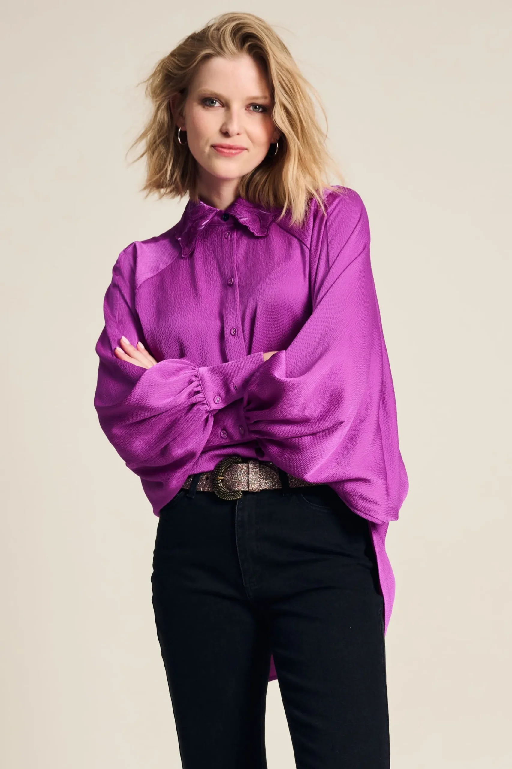 Blouses>POM Amsterdam BLOUSE Feathers Cactus Pink