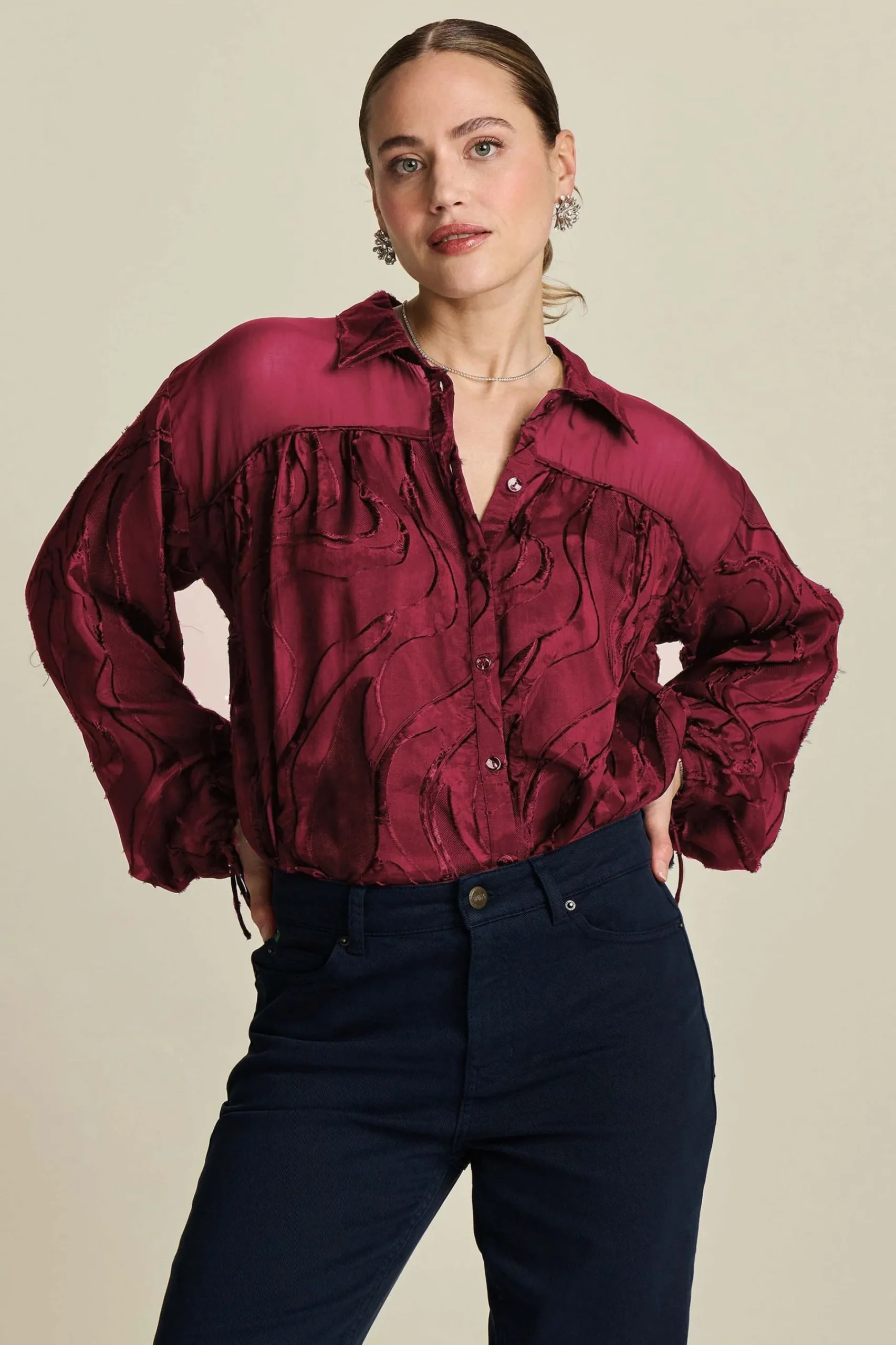 Blouses>POM Amsterdam BLOUSE Jacquard Burgundy Red