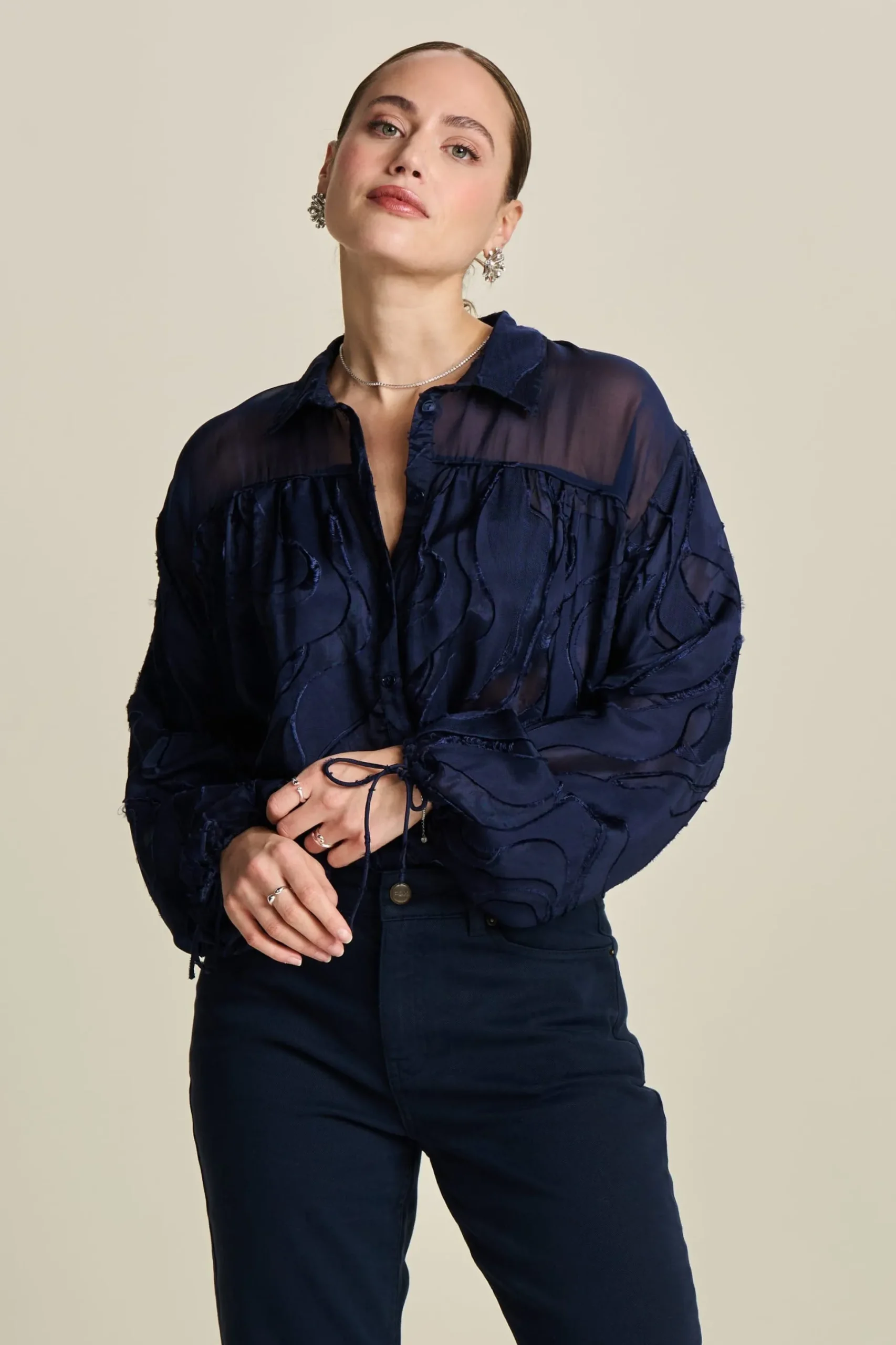 Blouses>POM Amsterdam BLOUSE Jacquard Midnight Blue