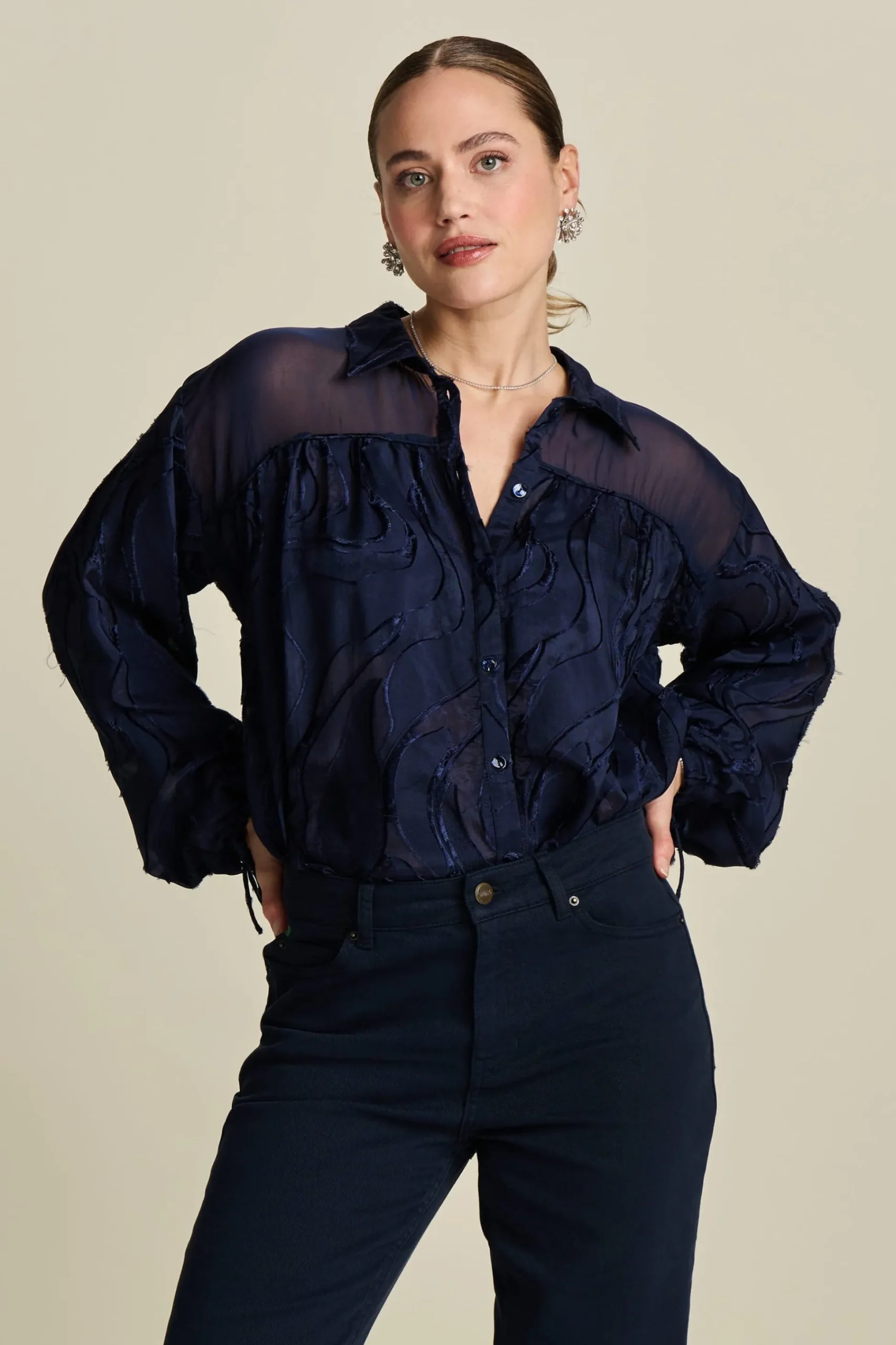 Blouses>POM Amsterdam BLOUSE Jacquard Midnight Blue