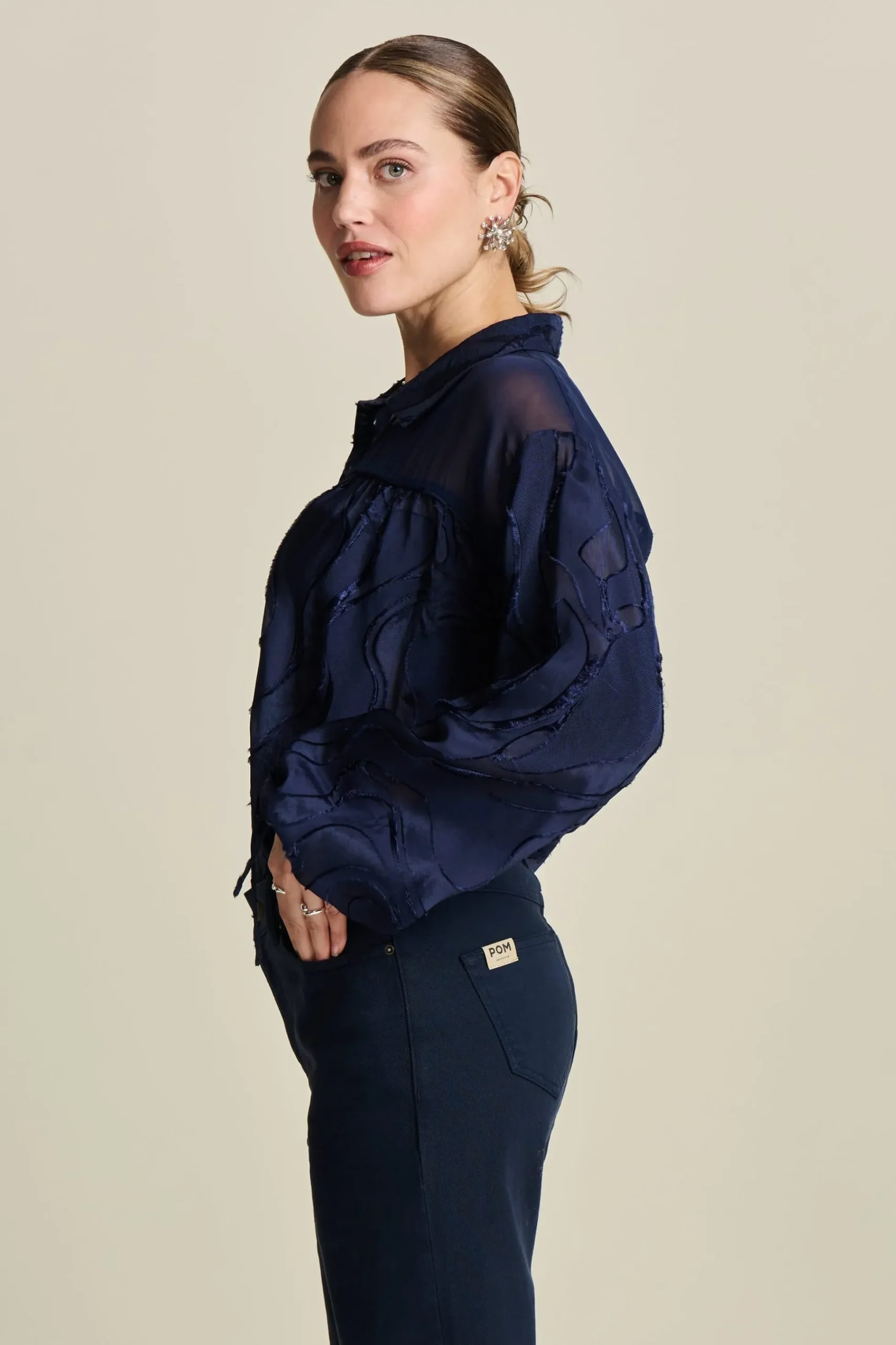 Blouses>POM Amsterdam BLOUSE Jacquard Midnight Blue