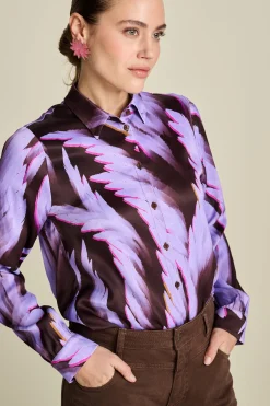 Blouses>POM Amsterdam BLOUSE Mila Satin Feathers Brown