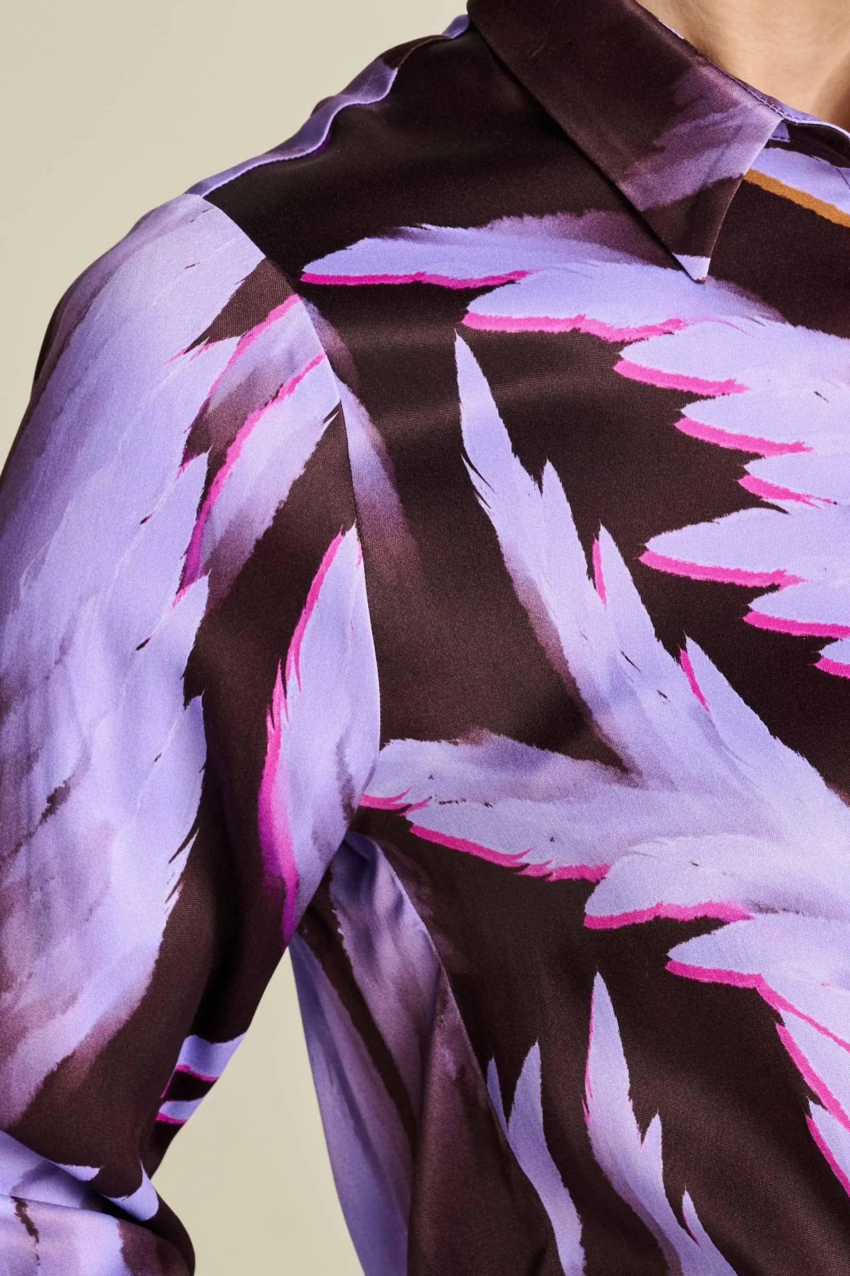 Blouses>POM Amsterdam BLOUSE Mila Satin Feathers Brown
