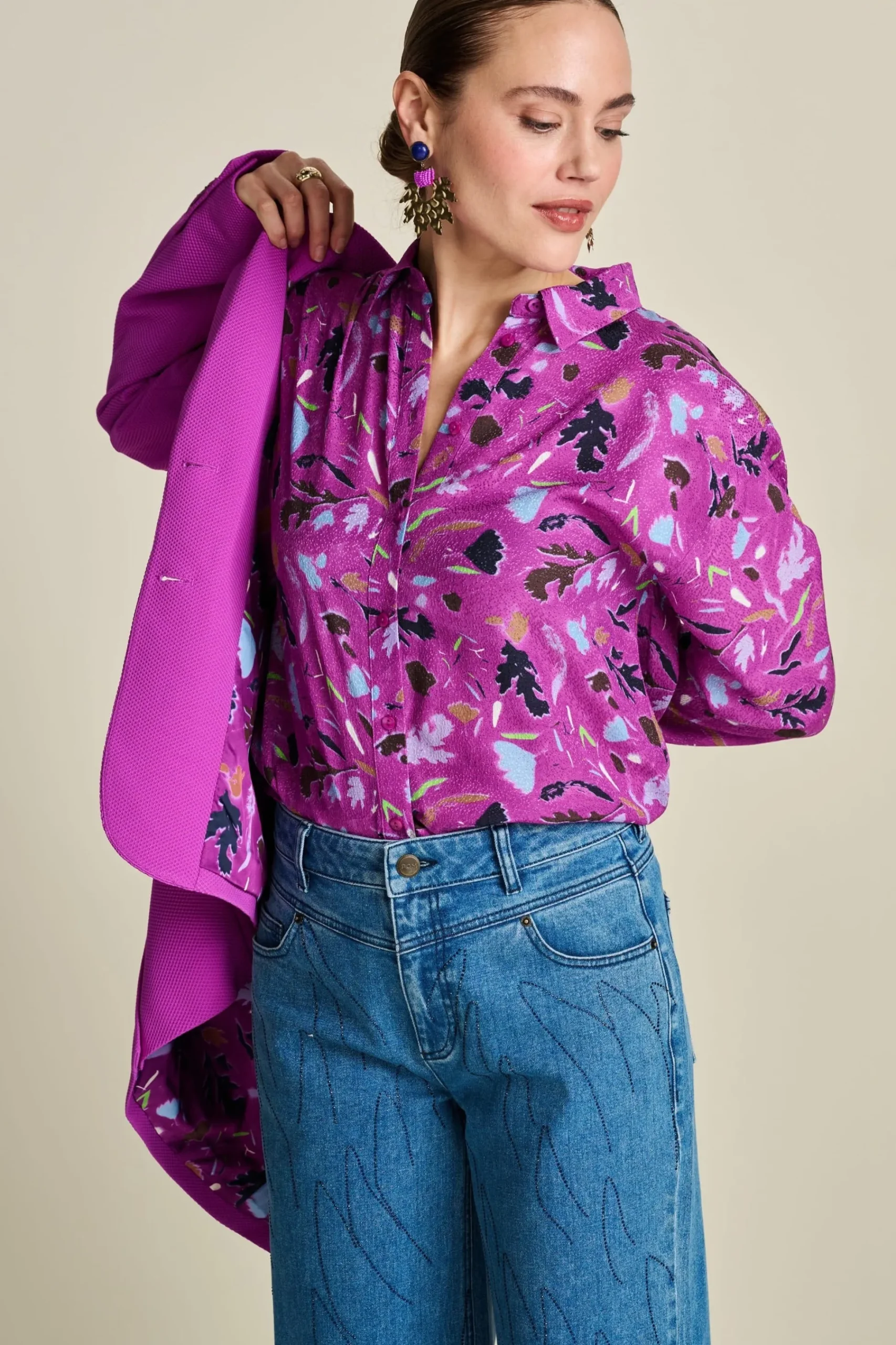 Blouses>POM Amsterdam BLOUSE Milly Featherfest Cactus Pink