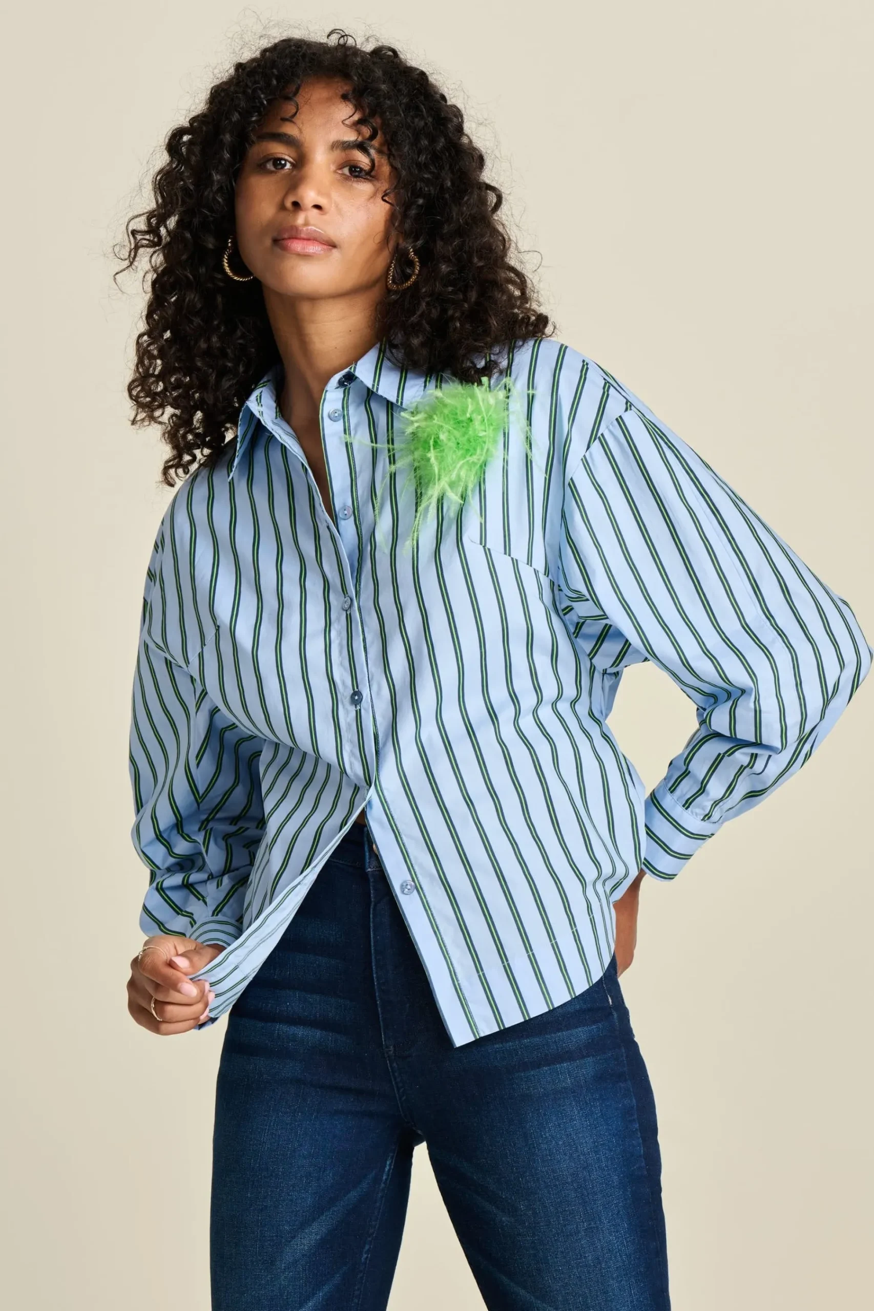 Blouses>POM Amsterdam BLOUSE Striped Poplin Cloudy Blue
