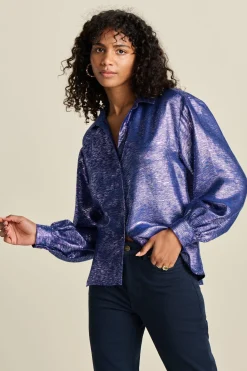 Blouses>POM Amsterdam BLOUSE Violet Festive Blue