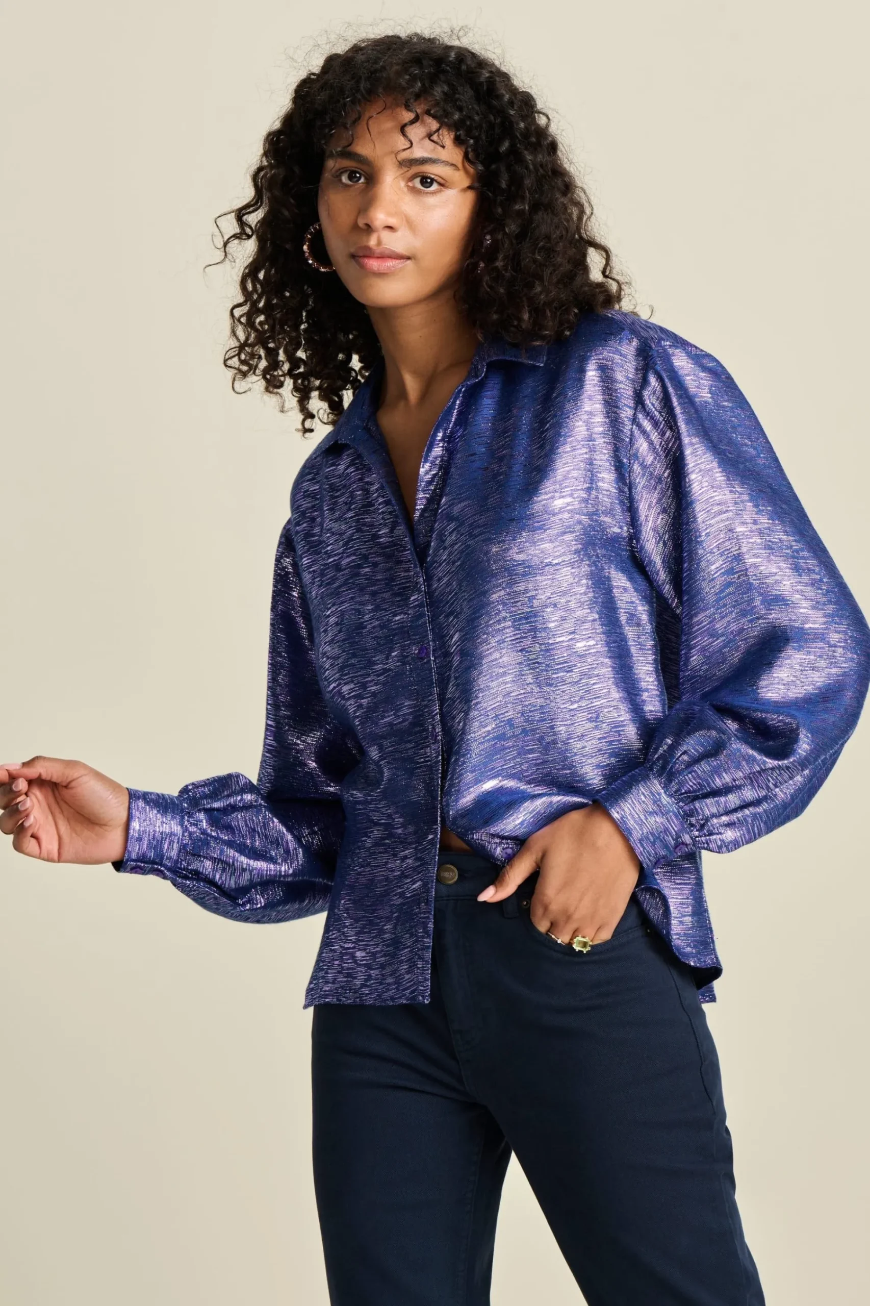 Blouses>POM Amsterdam BLOUSE Violet Festive Blue