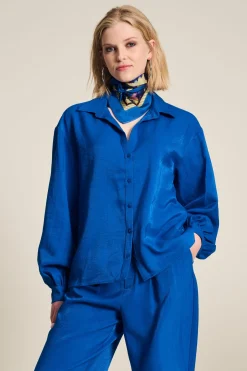 Blouses|Co-Ords>POM Amsterdam BLOUSE Violet Shimmer Blue