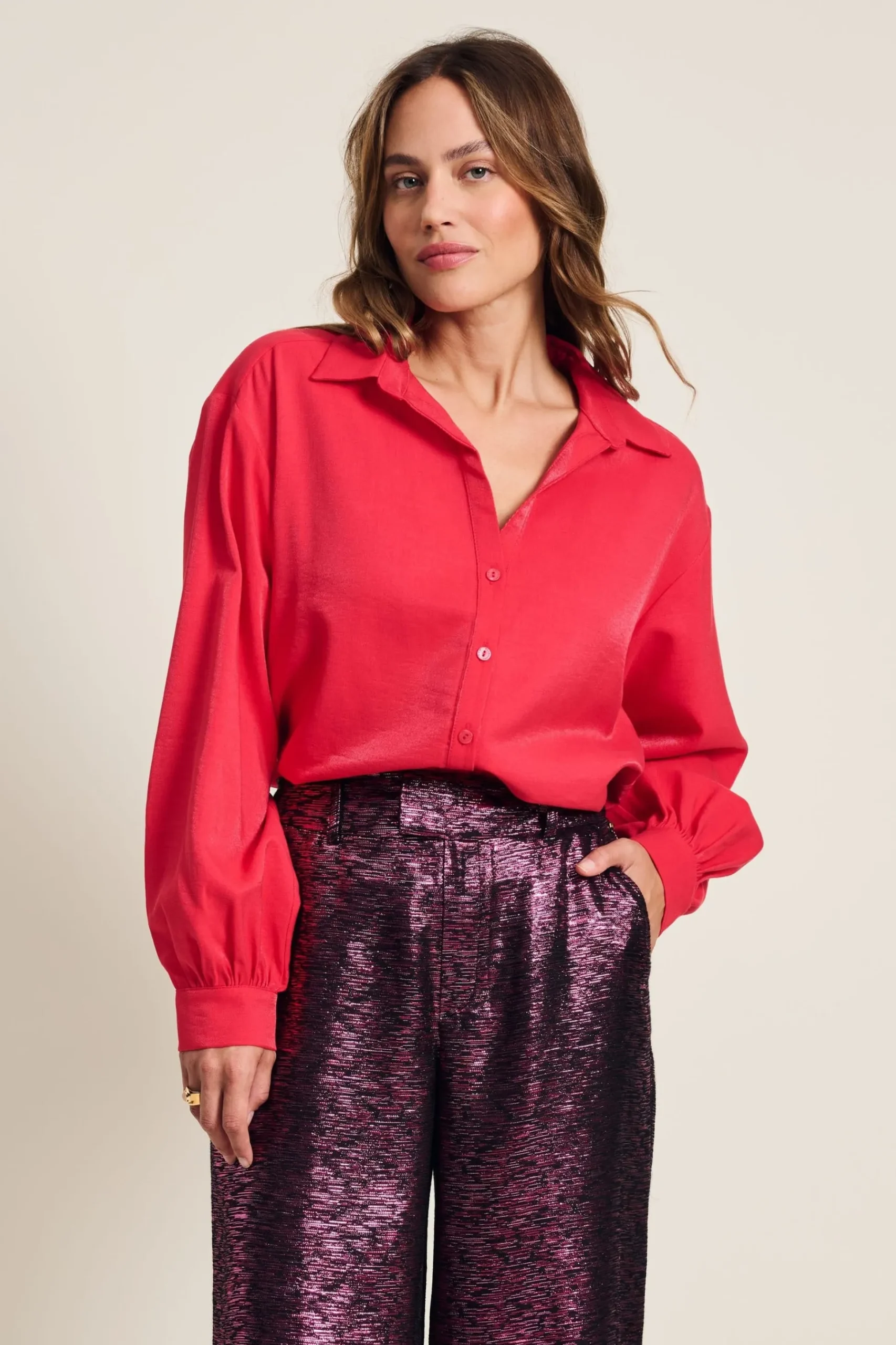Blouses>POM Amsterdam BLOUSE Violet Shimmer Vibrant Pink
