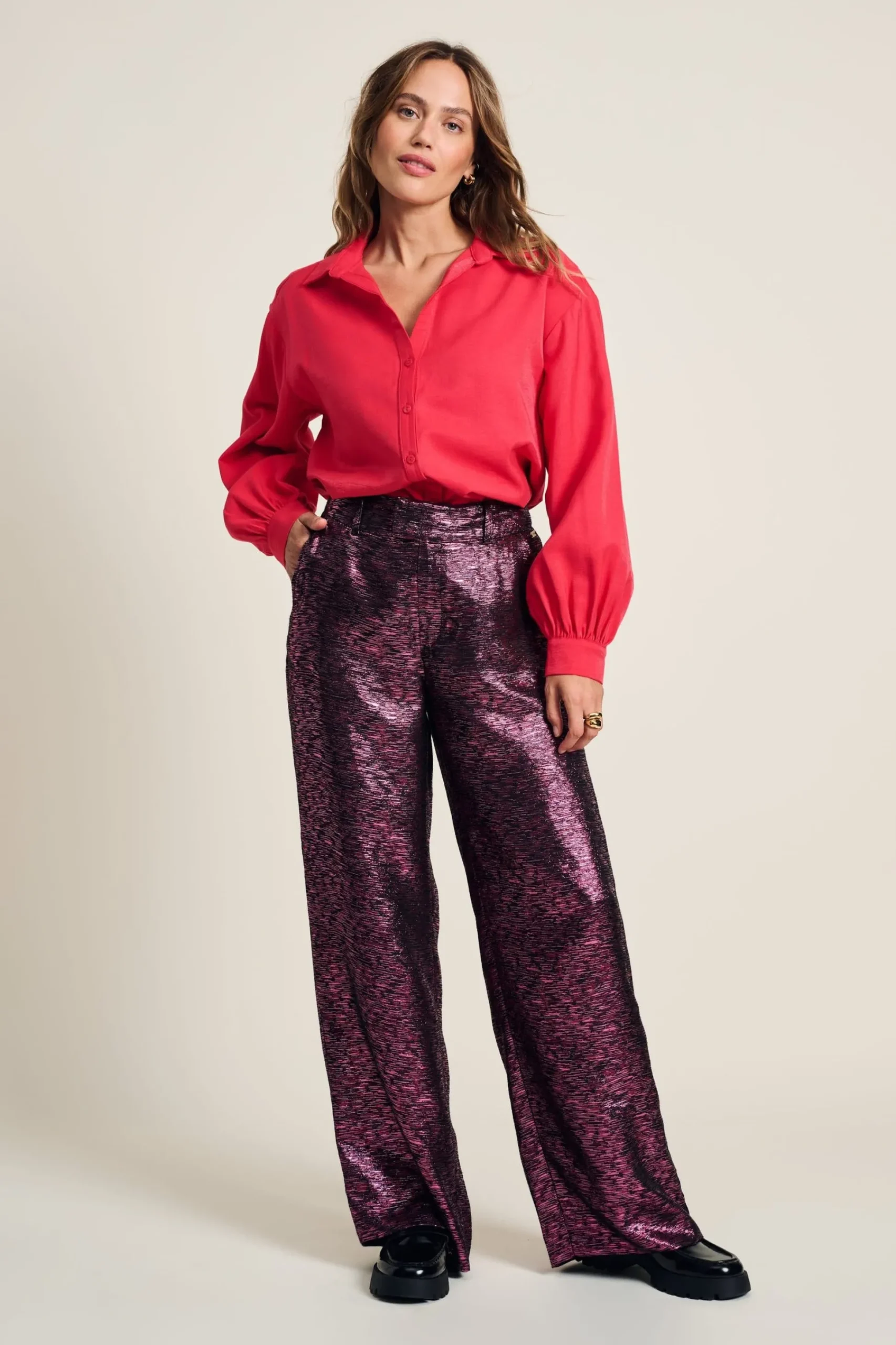 Blouses>POM Amsterdam BLOUSE Violet Shimmer Vibrant Pink