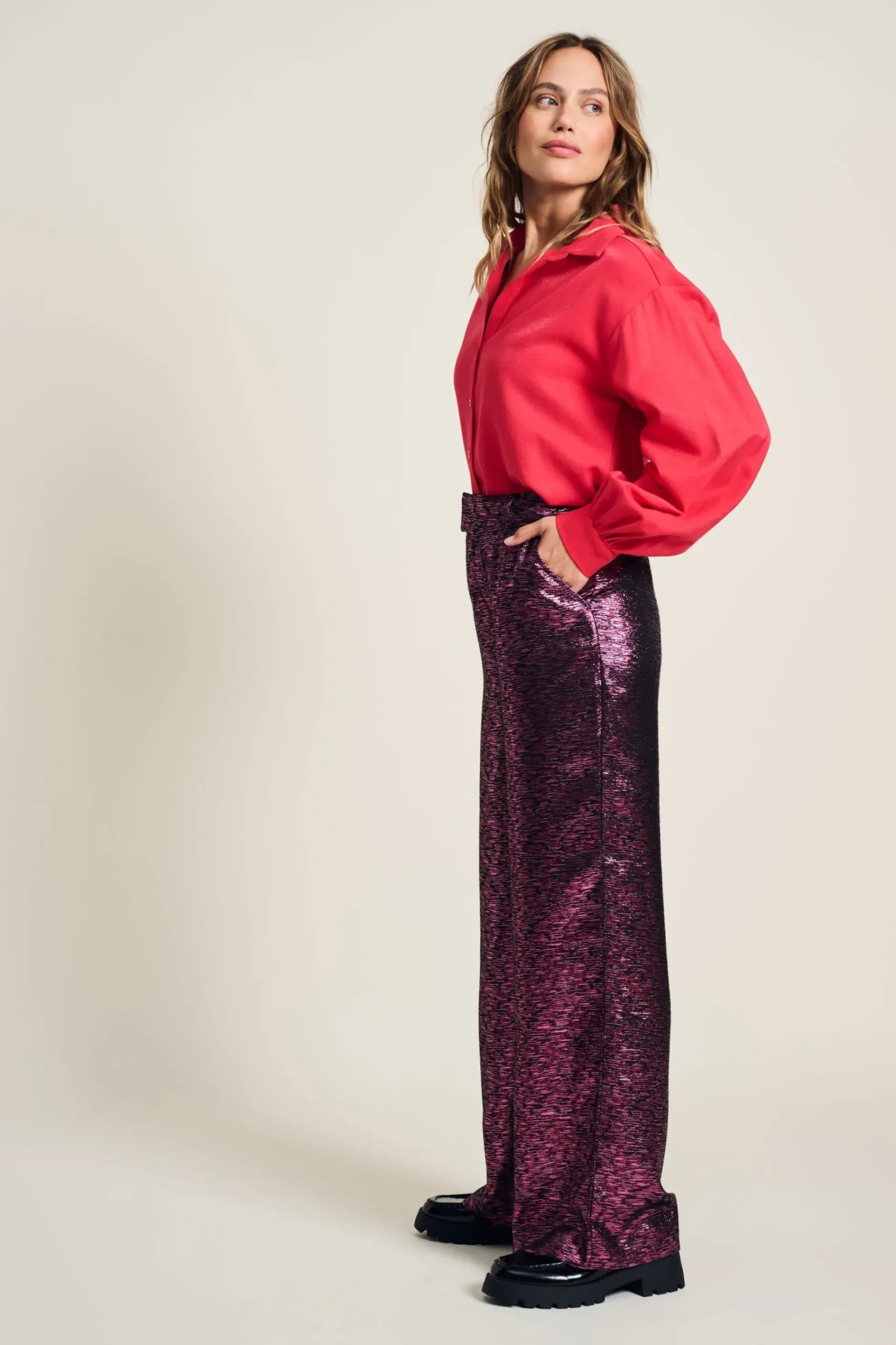 Blouses>POM Amsterdam BLOUSE Violet Shimmer Vibrant Pink