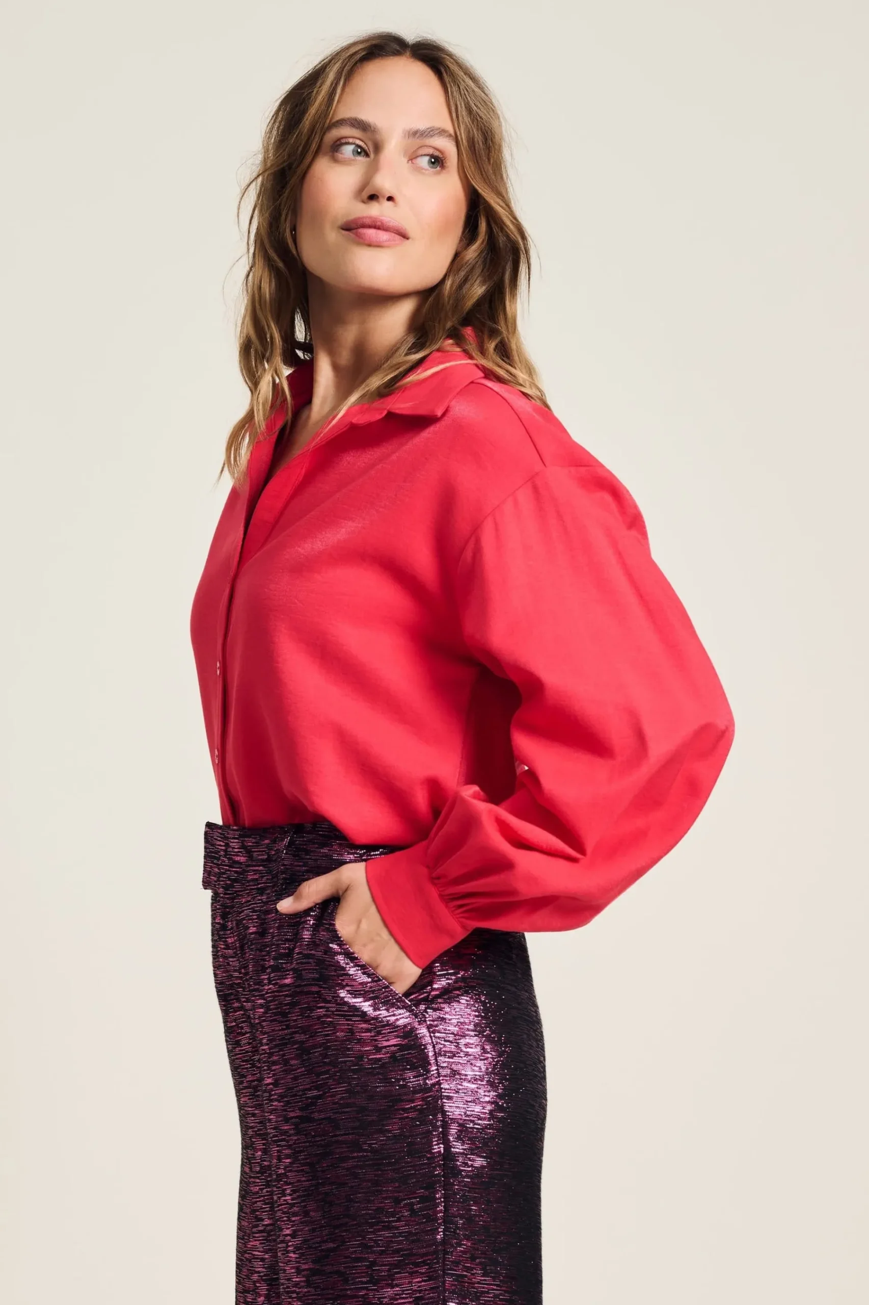 Blouses>POM Amsterdam BLOUSE Violet Shimmer Vibrant Pink