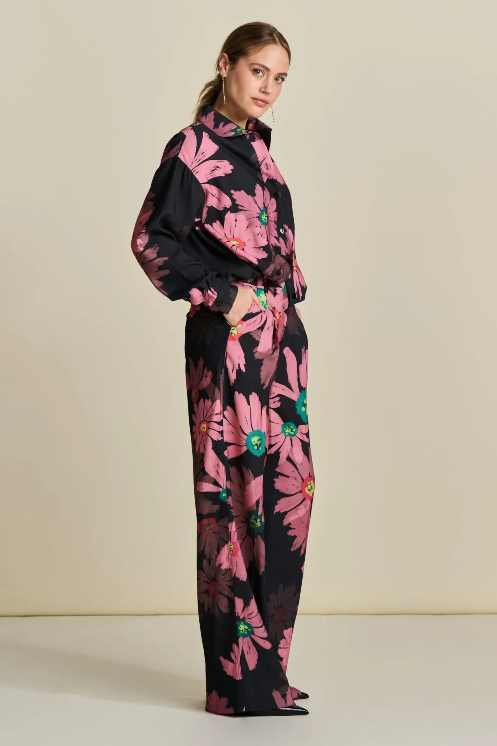 Co-Ords|Broeken>POM Amsterdam BROEK Big Blooming Pink