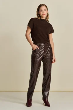Broeken>POM Amsterdam BROEK Faux Leather Brown