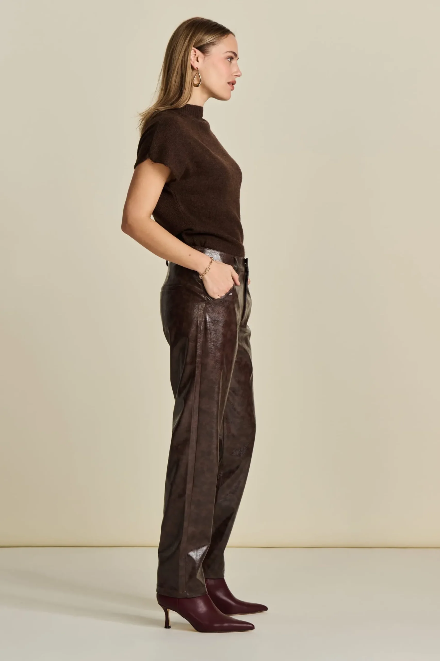 Broeken>POM Amsterdam BROEK Faux Leather Brown