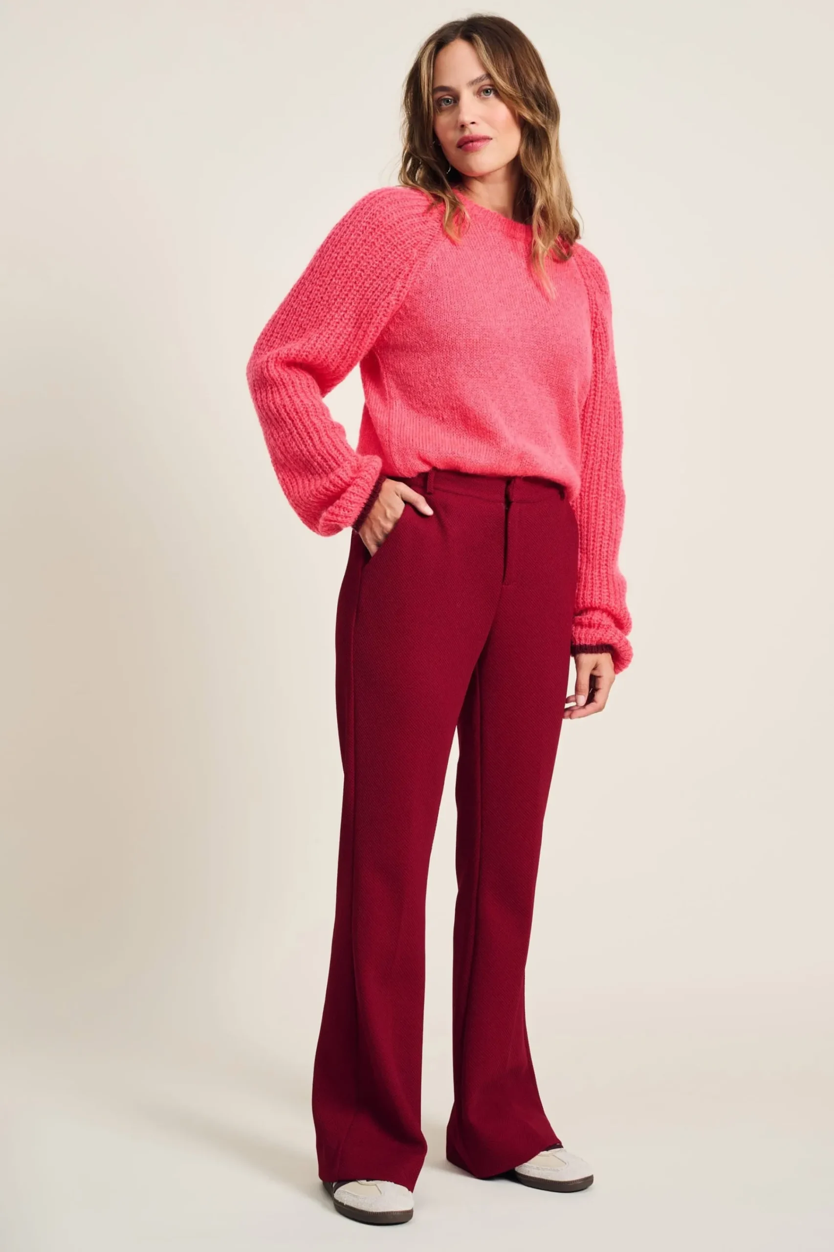 Co-Ords|Suits>POM Amsterdam BROEK Flare Burgundy Red