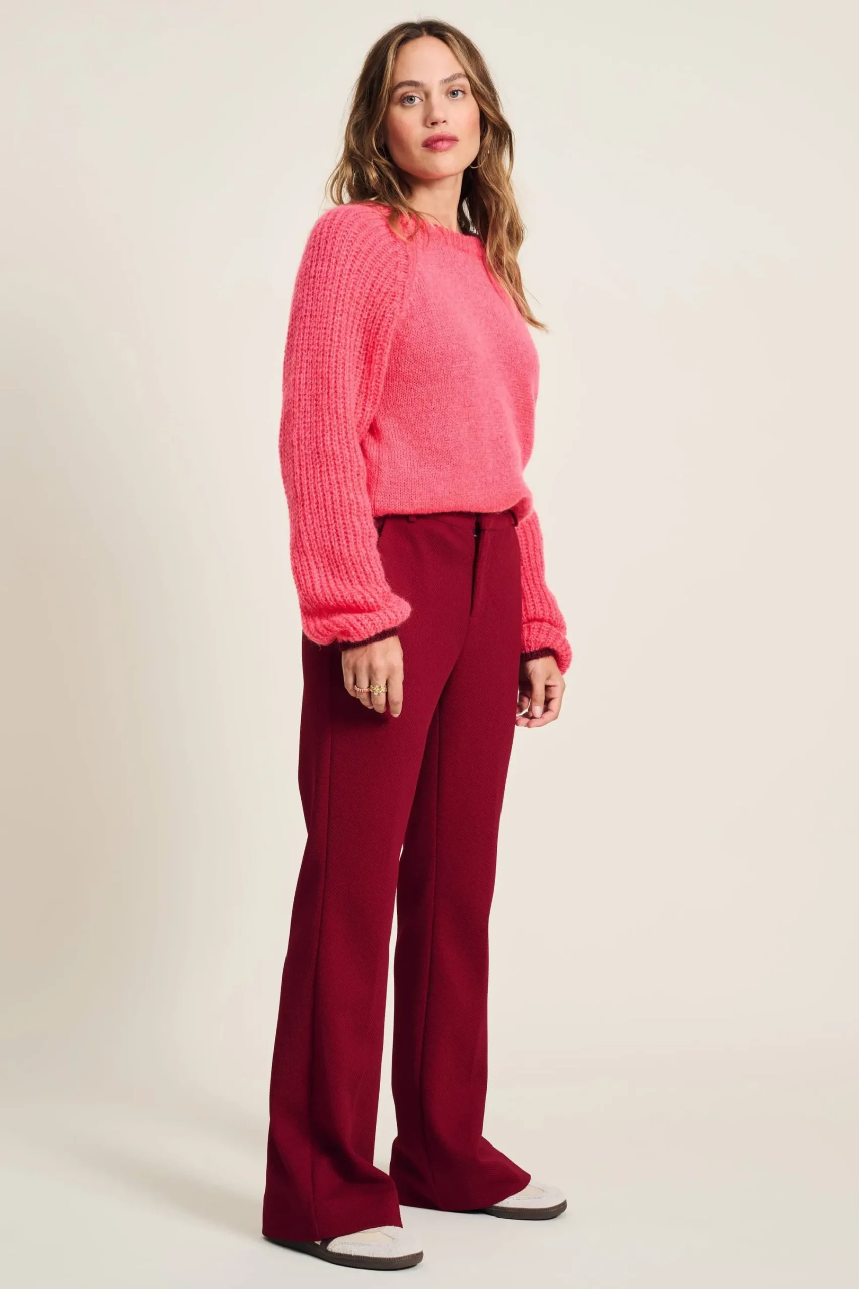 Co-Ords|Suits>POM Amsterdam BROEK Flare Burgundy Red