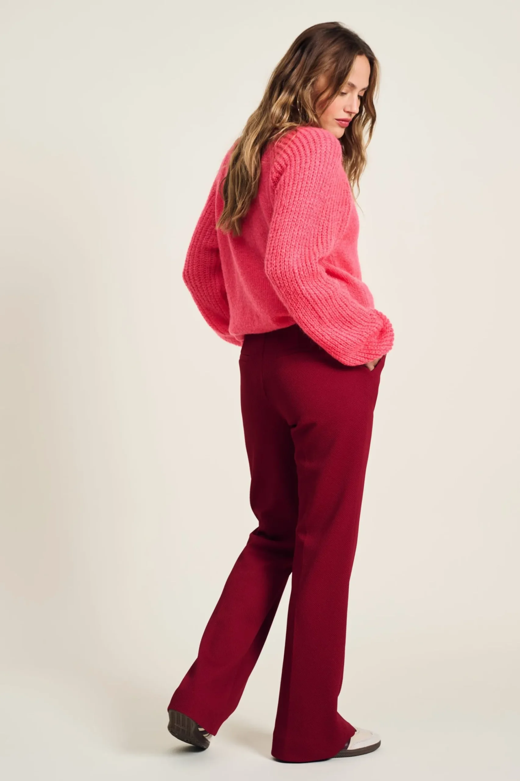 Co-Ords|Suits>POM Amsterdam BROEK Flare Burgundy Red