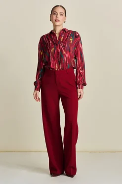 Co-Ords|Suits>POM Amsterdam BROEK Wide Leg Burgundy Red