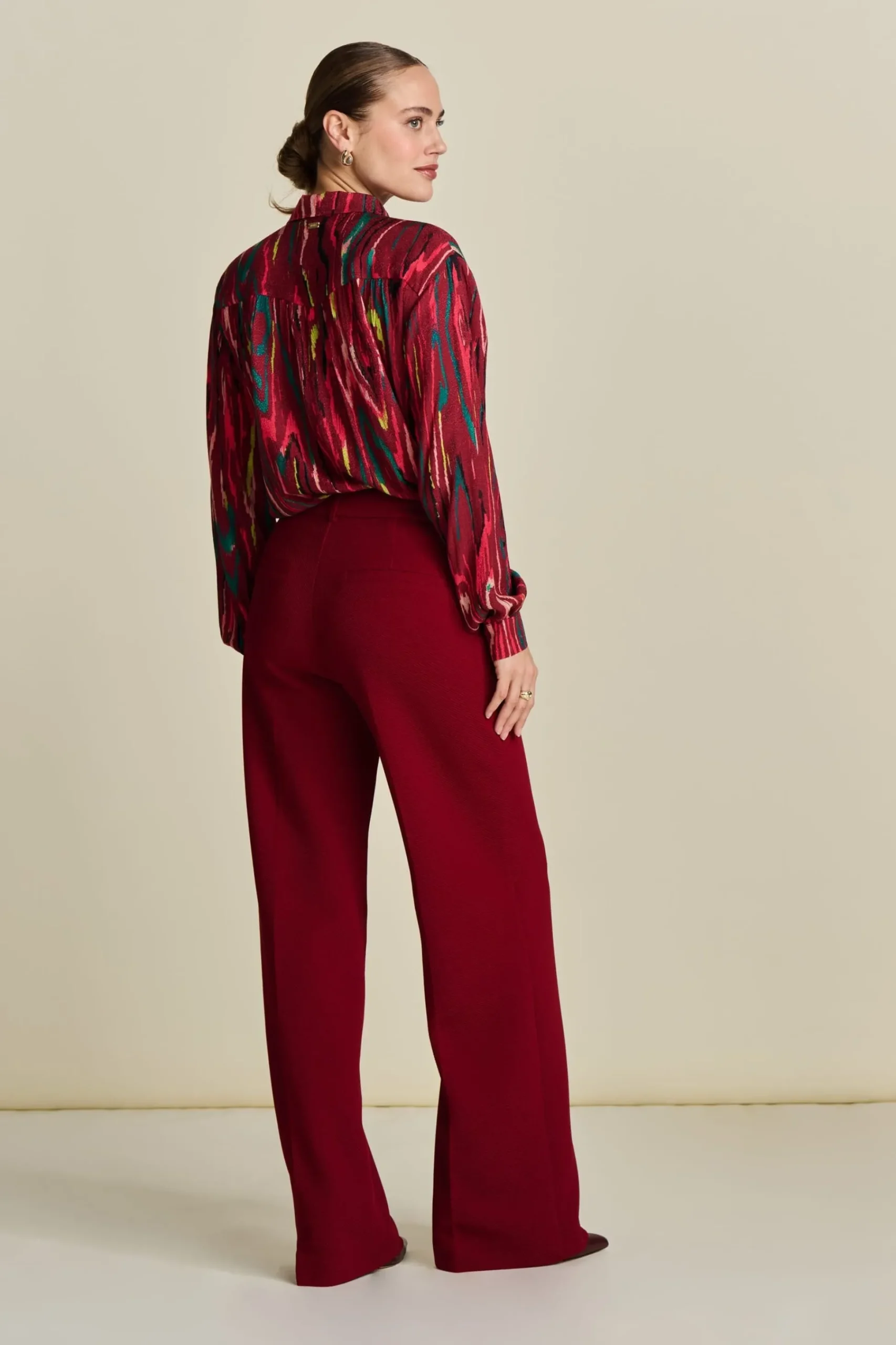 Co-Ords|Suits>POM Amsterdam BROEK Wide Leg Burgundy Red