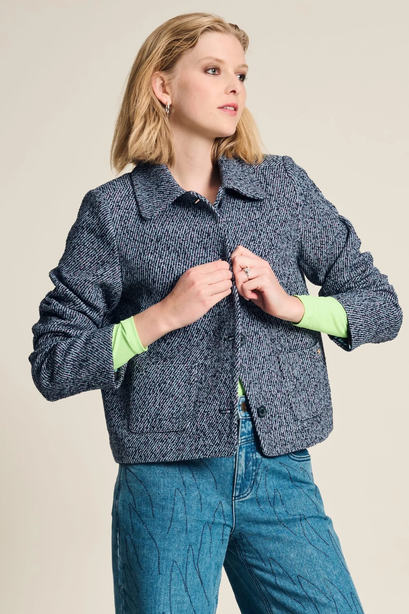 Jassen & Blazers>POM Amsterdam JACKET Tweed Blue