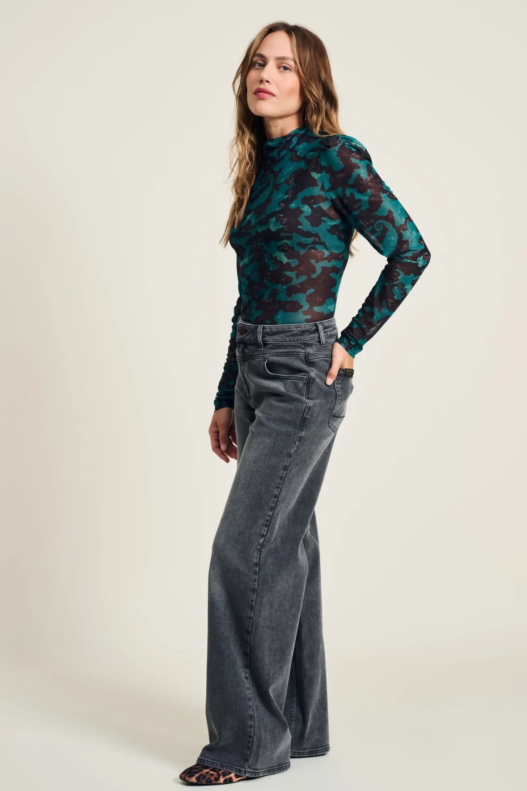 Jeans|Broeken>POM Amsterdam JEANS Wide Leg Grey Storm