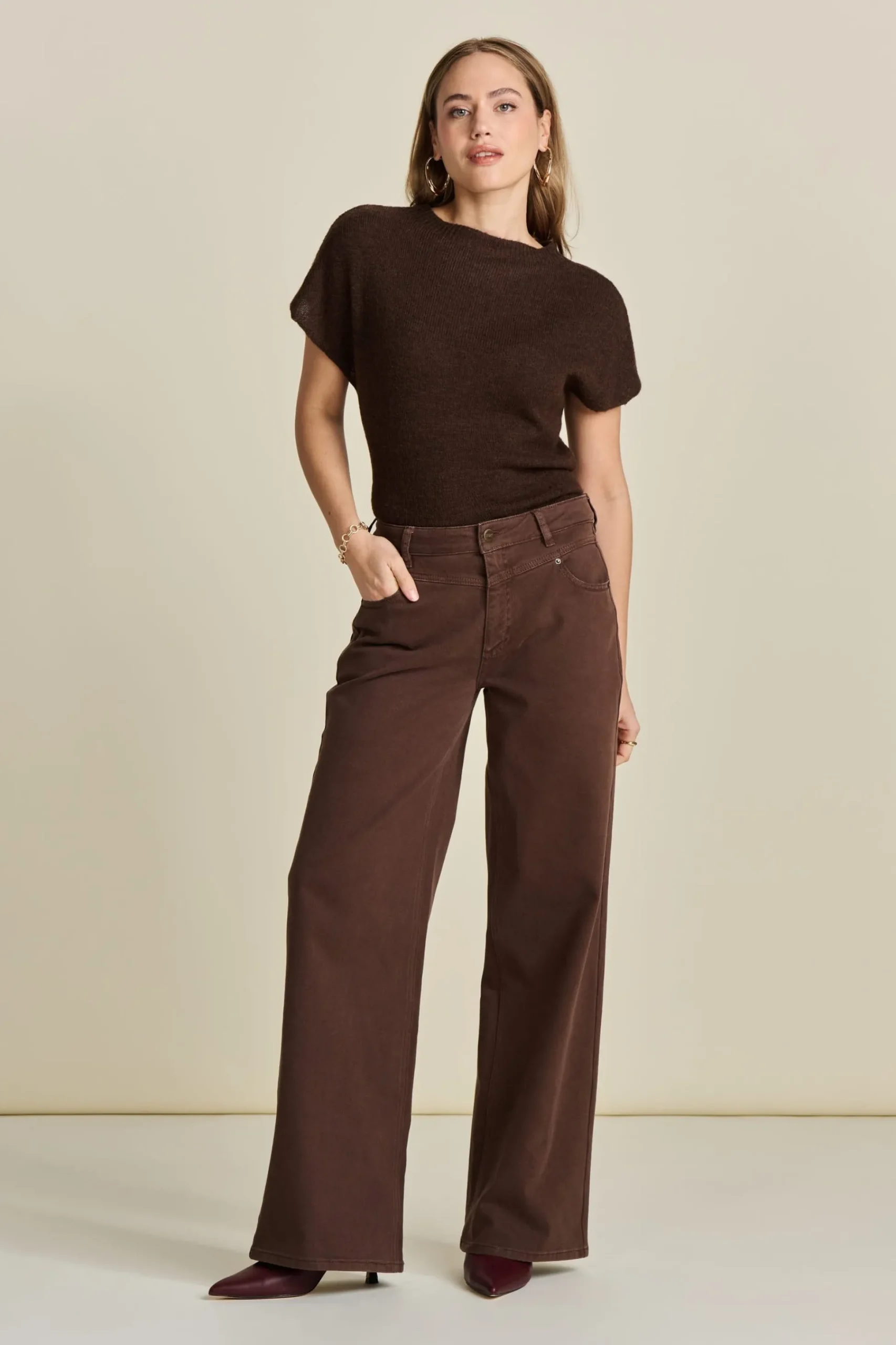 Jeans|Broeken>POM Amsterdam JEANS Wide Leg Washed Brown