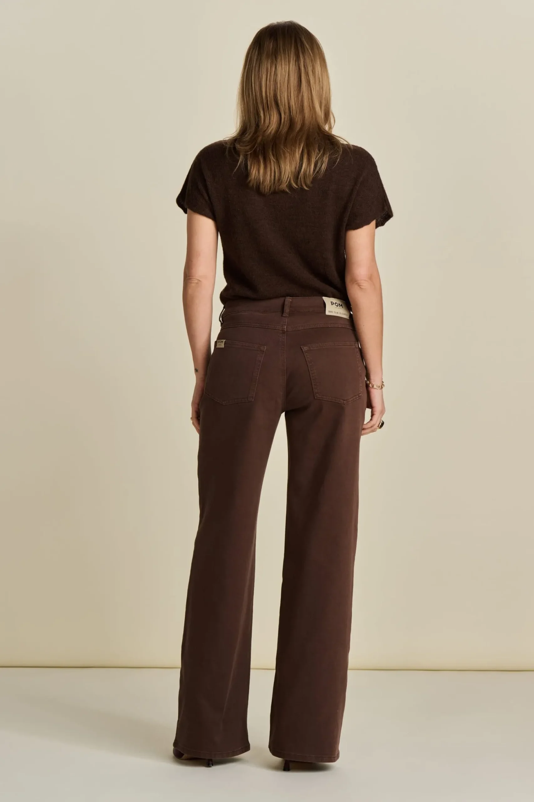 Jeans|Broeken>POM Amsterdam JEANS Wide Leg Washed Brown