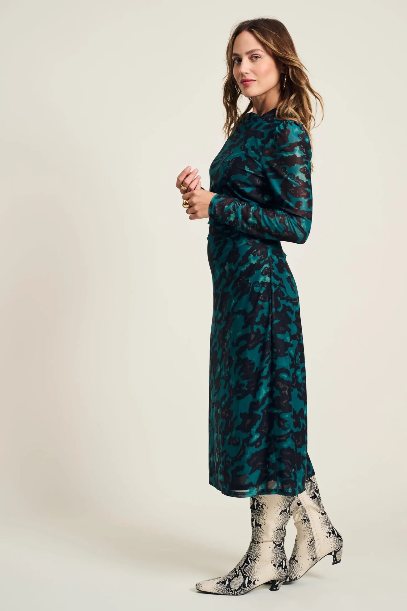 Jurken>POM Amsterdam JURK Mesh Camo Teal Green