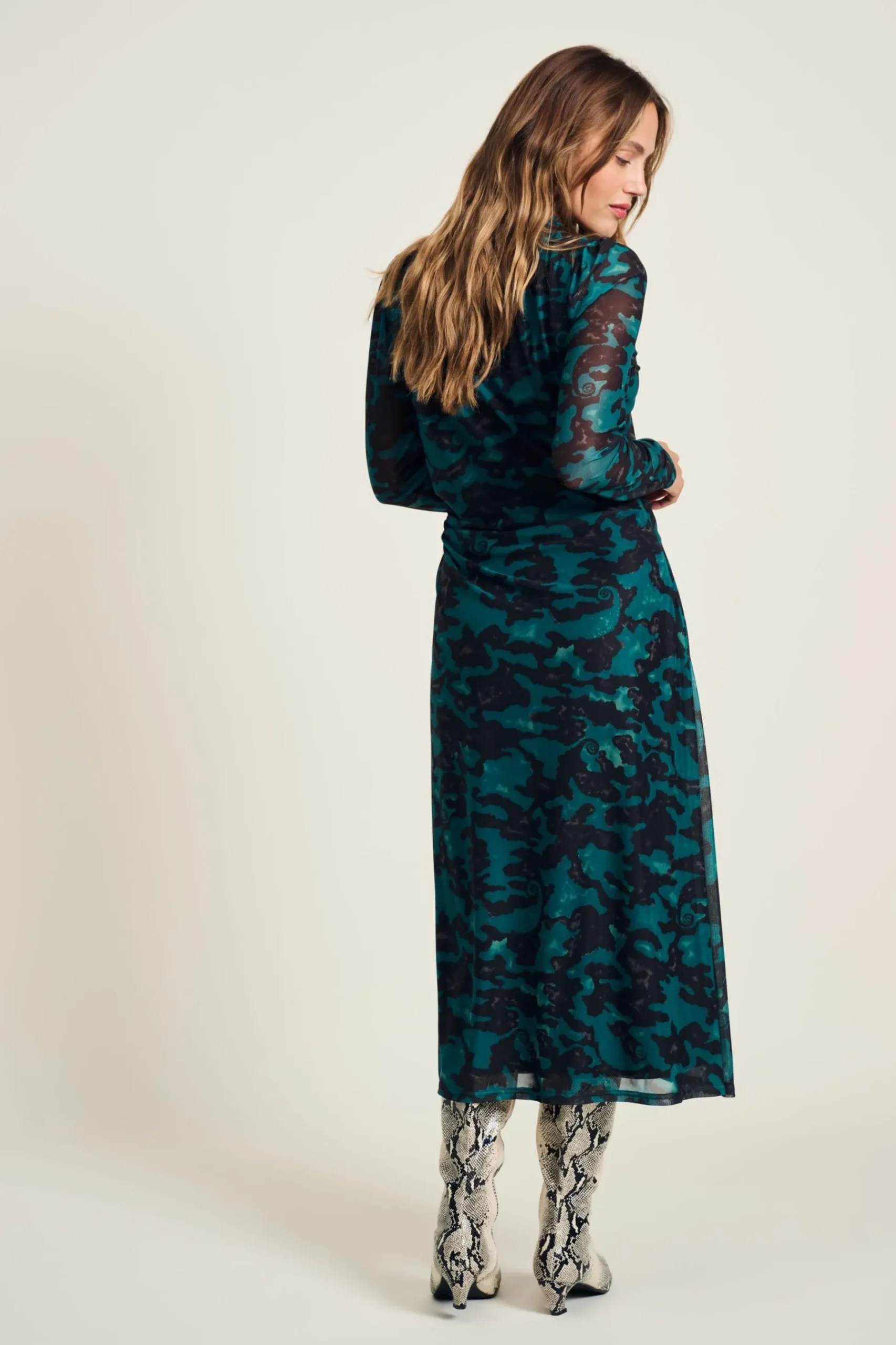Jurken>POM Amsterdam JURK Mesh Camo Teal Green