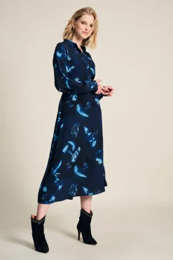Jurken>POM Amsterdam JURK Blue Feathers and Floral