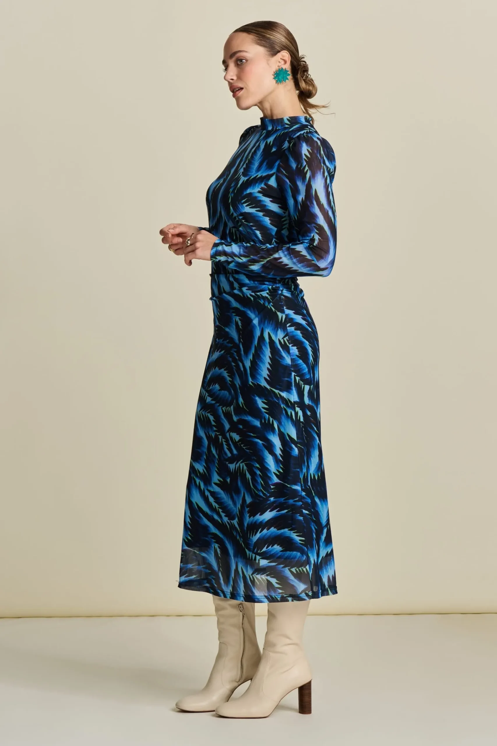 Jurken>POM Amsterdam JURK Mesh Feathers Blue
