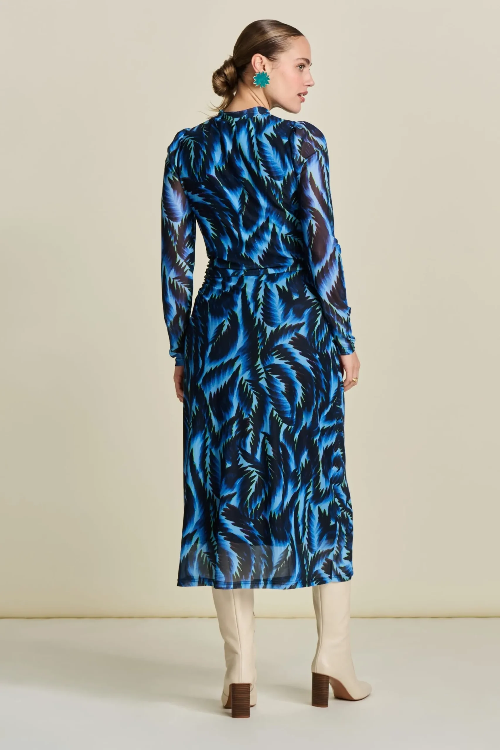 Jurken>POM Amsterdam JURK Mesh Feathers Blue
