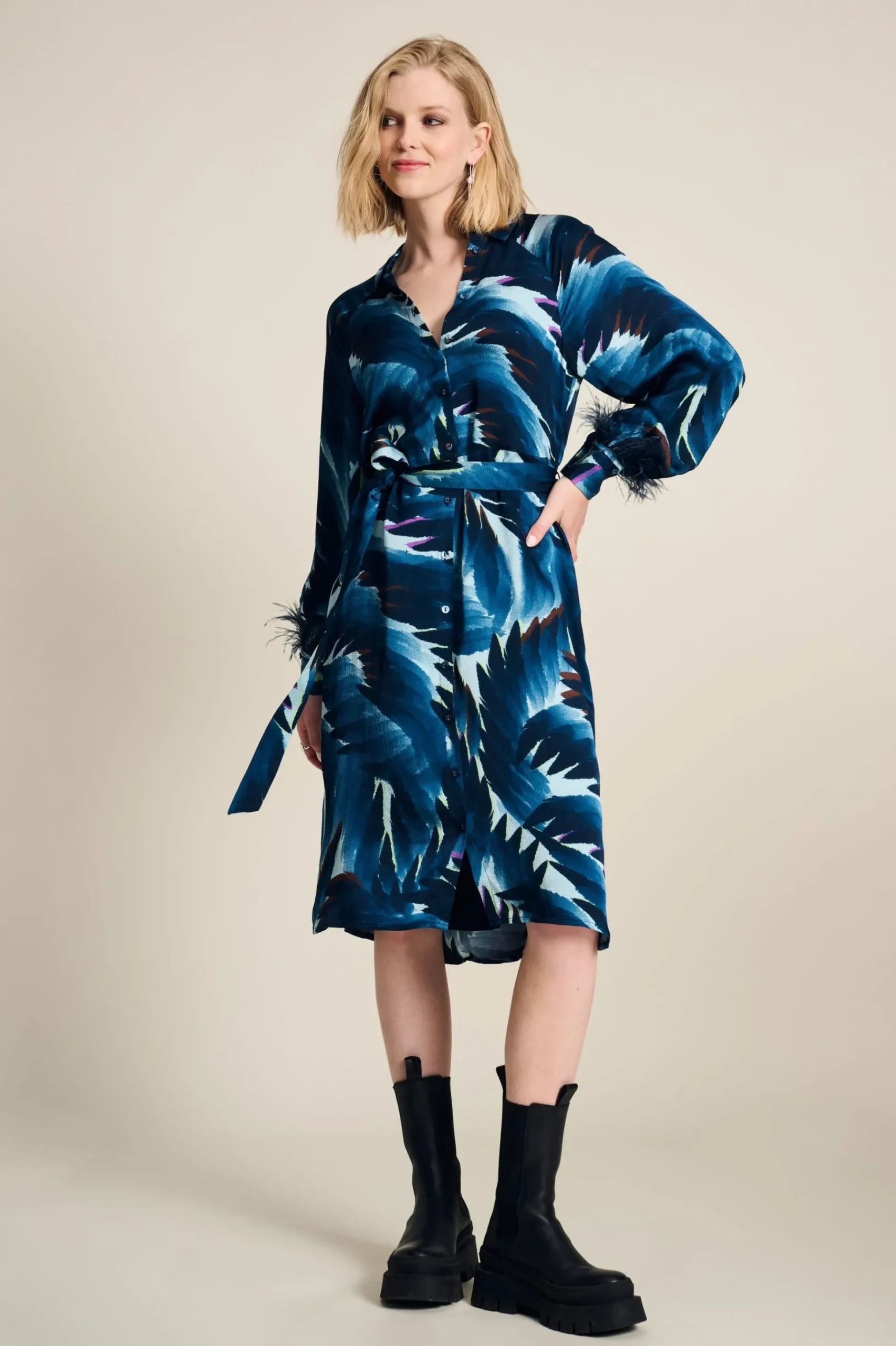 Jurken>POM Amsterdam JURK Jada Feathers Blue