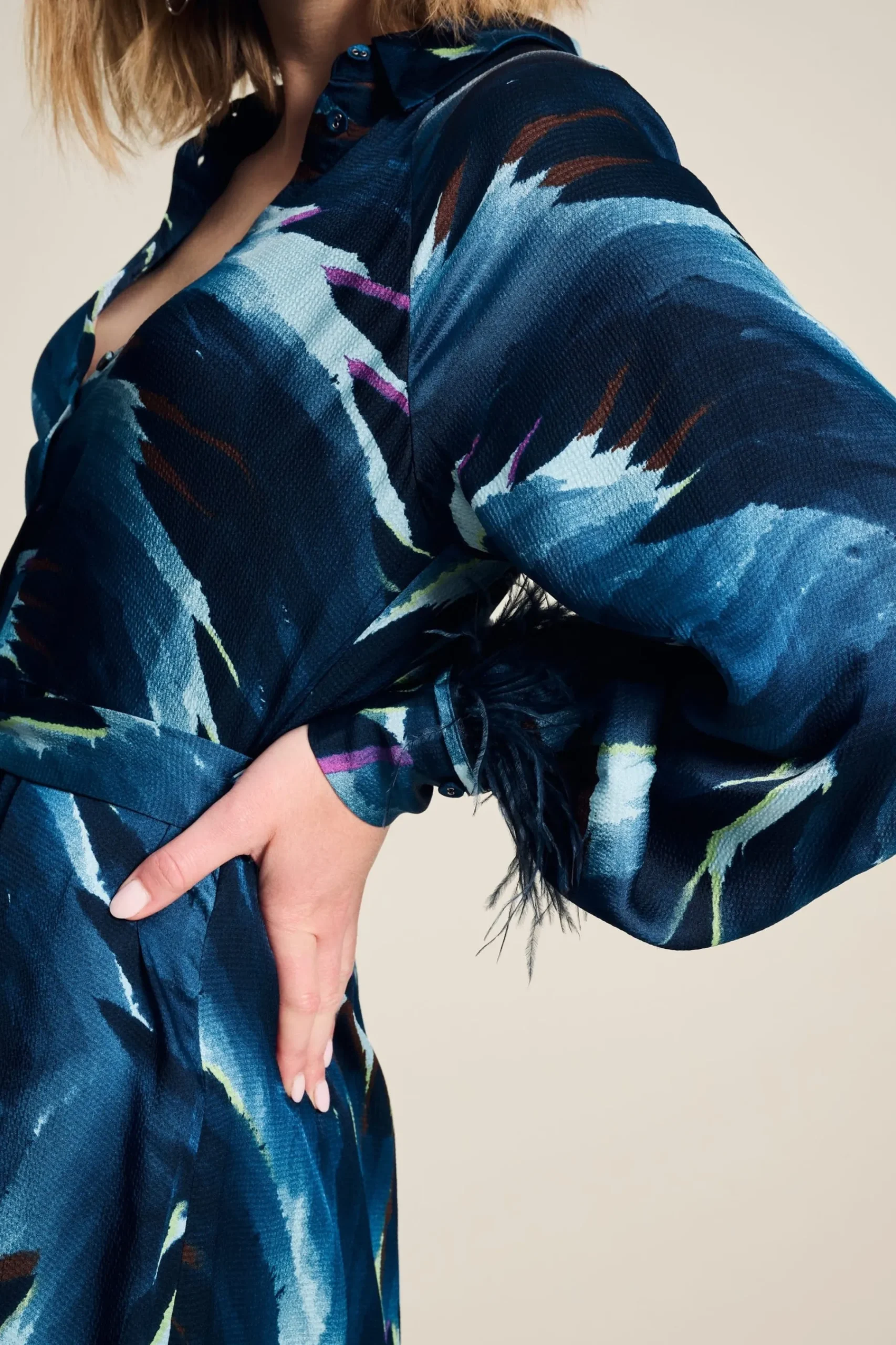 Jurken>POM Amsterdam JURK Jada Feathers Blue