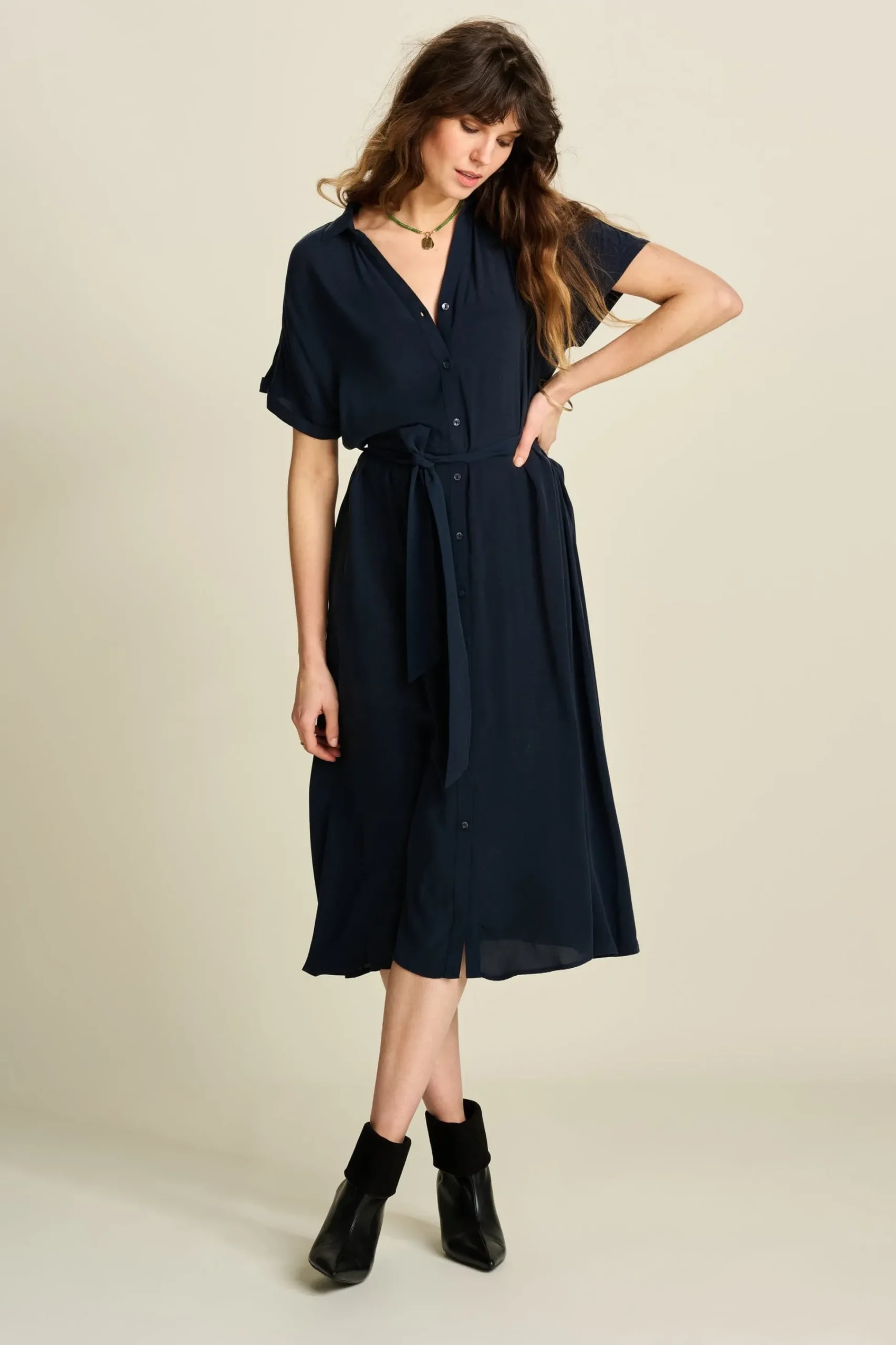 Jurken>POM Amsterdam JURK Lynn Dark Navy