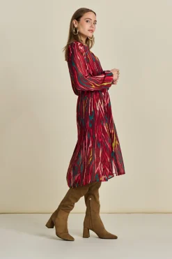 Jurken>POM Amsterdam JURK Woody Burgundy Red
