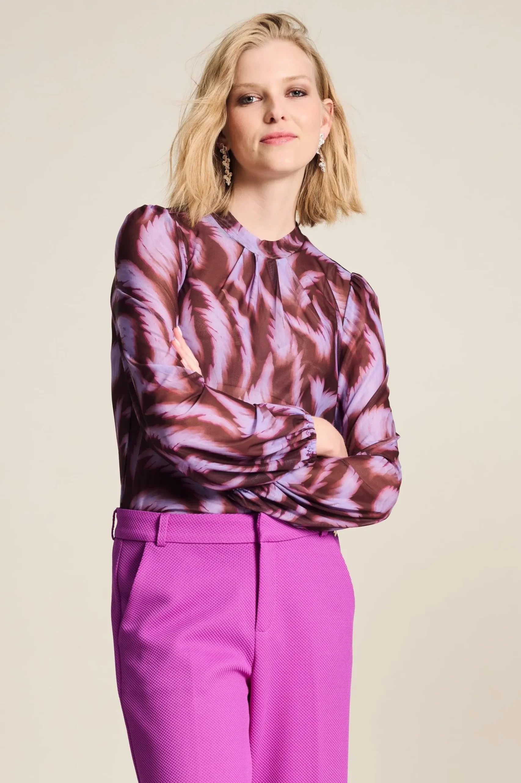 Tops & Turtlenecks>POM Amsterdam TOP Feathers Brown