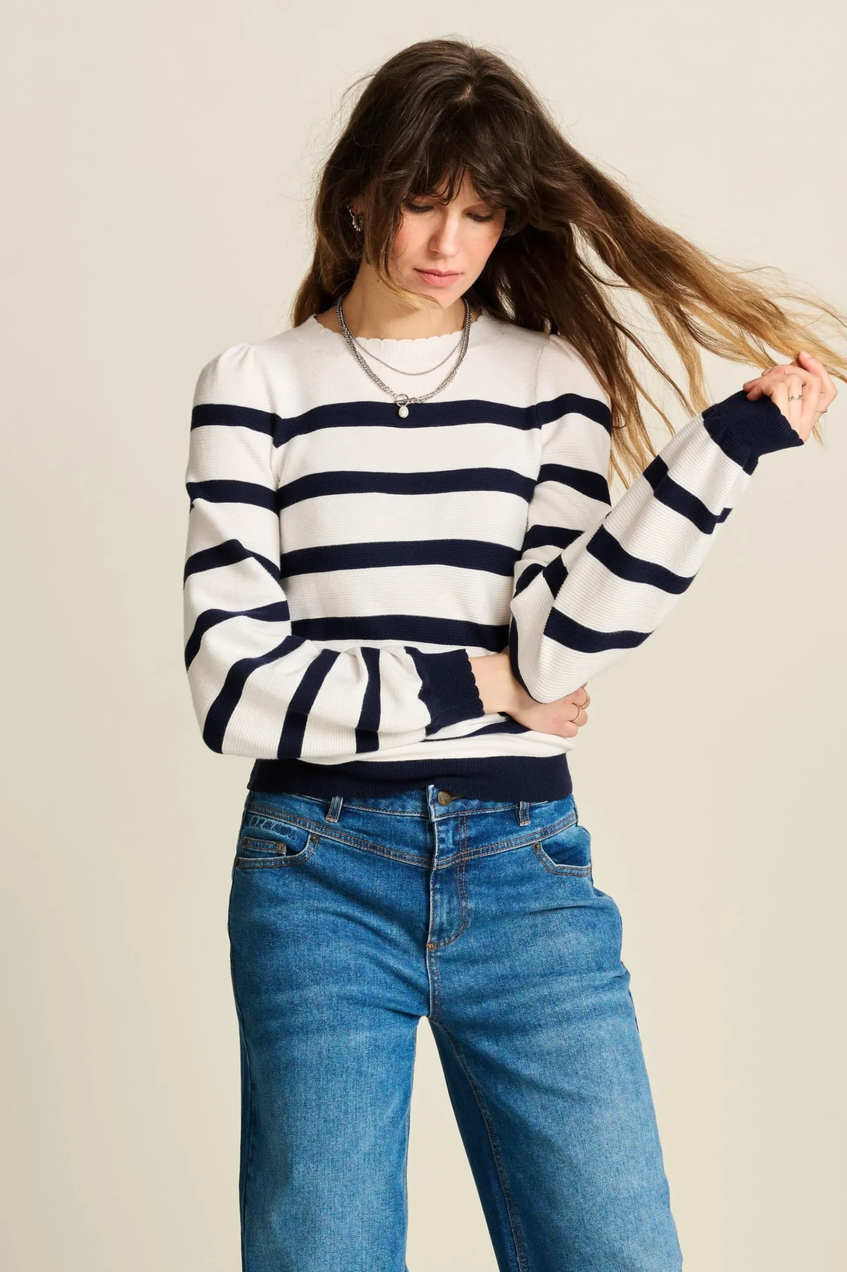 Truien & Vesten>POM Amsterdam TRUI Lucy Dark Navy Striped Dark navy
