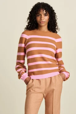Truien & Vesten>POM Amsterdam TRUI Striped Sugar Brown