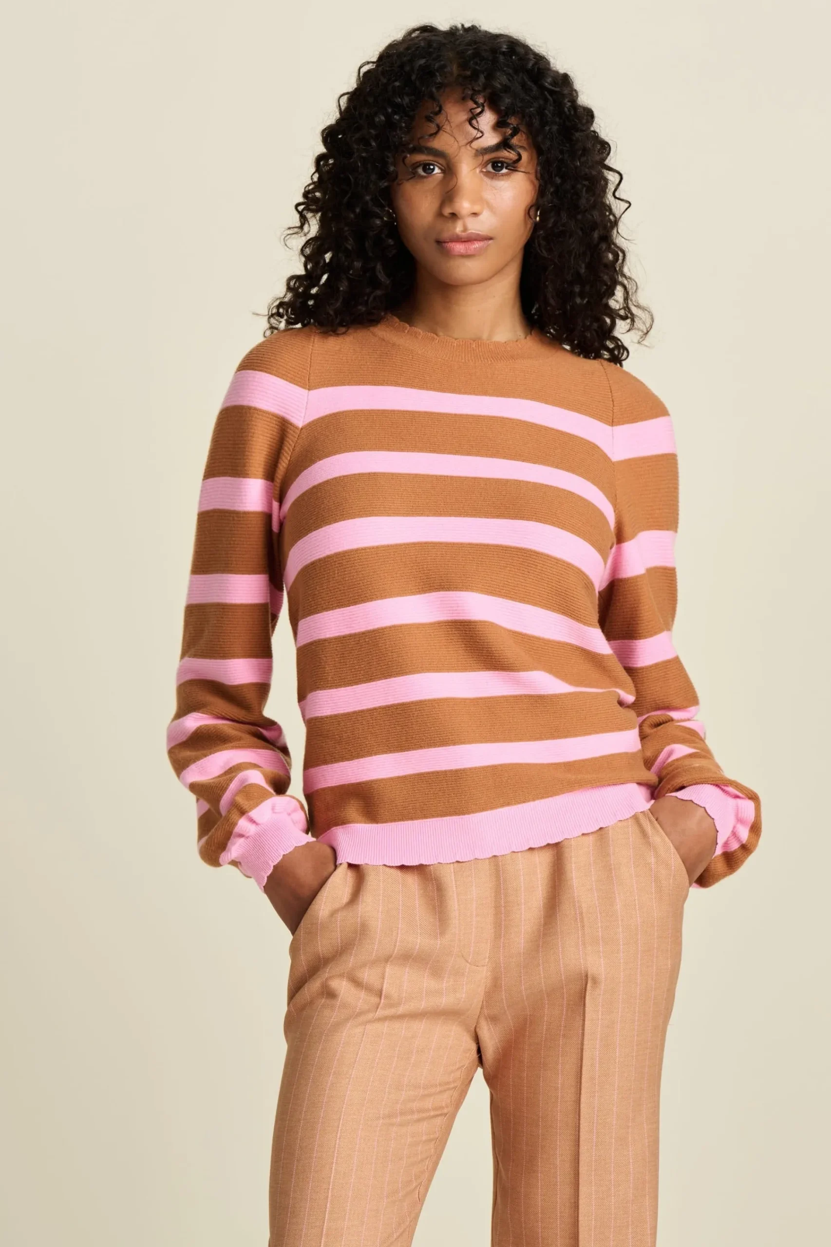 Truien & Vesten>POM Amsterdam TRUI Striped Sugar Brown