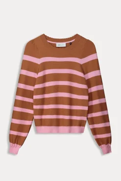 Truien & Vesten>POM Amsterdam TRUI Striped Sugar Brown